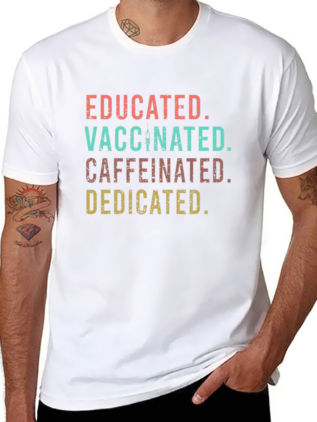 Educated Vaccinated Caffeinated Dedicated Tee