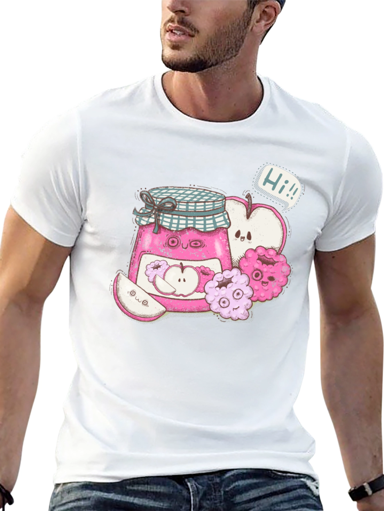 Kawaii Apple Jam Cartoon Black T-Shirt
