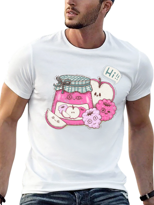 Kawaii Apple Jam Cartoon Black T-Shirt