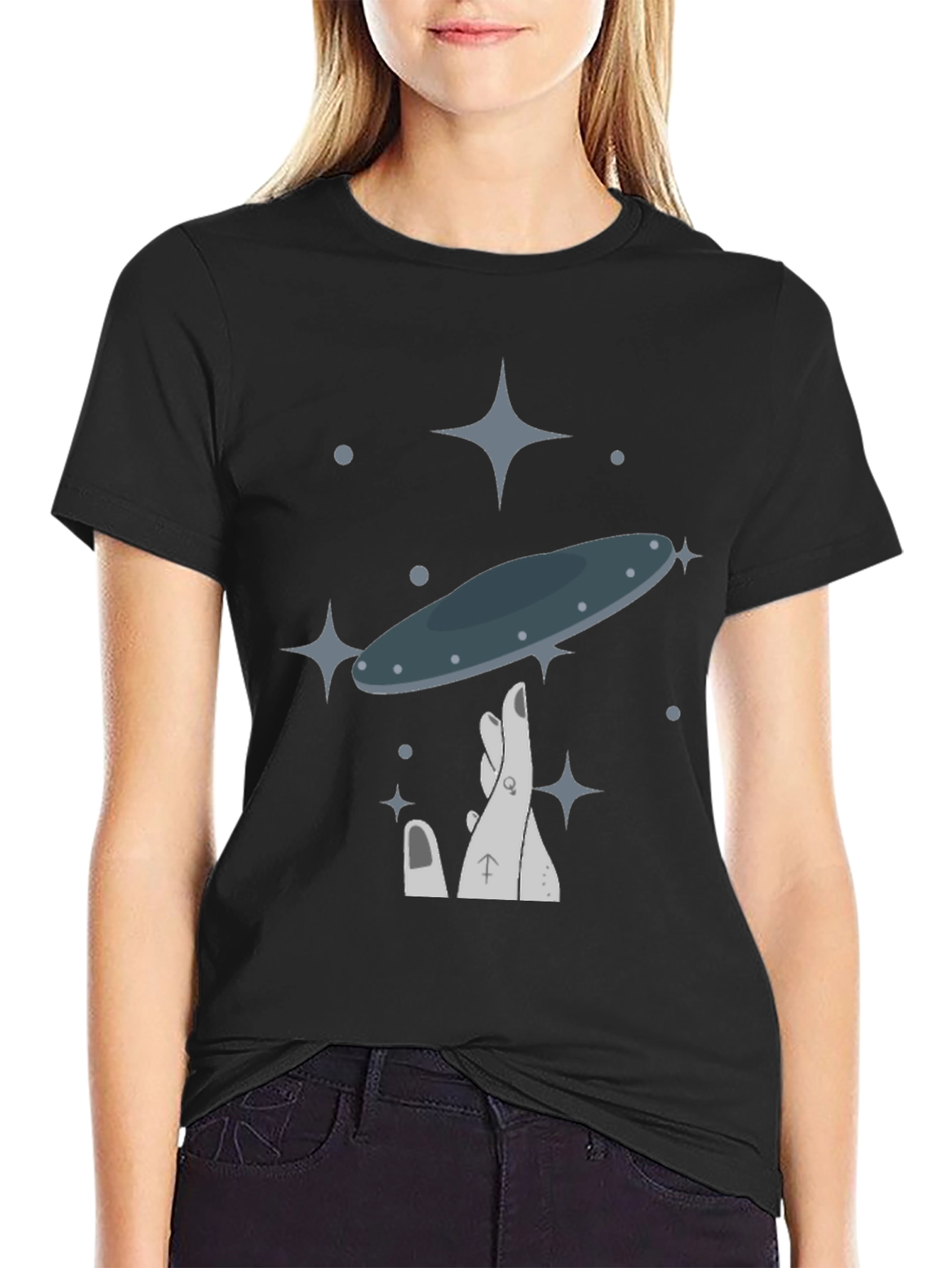 UFO Balance Graphic Tee - Black Cotton Blend