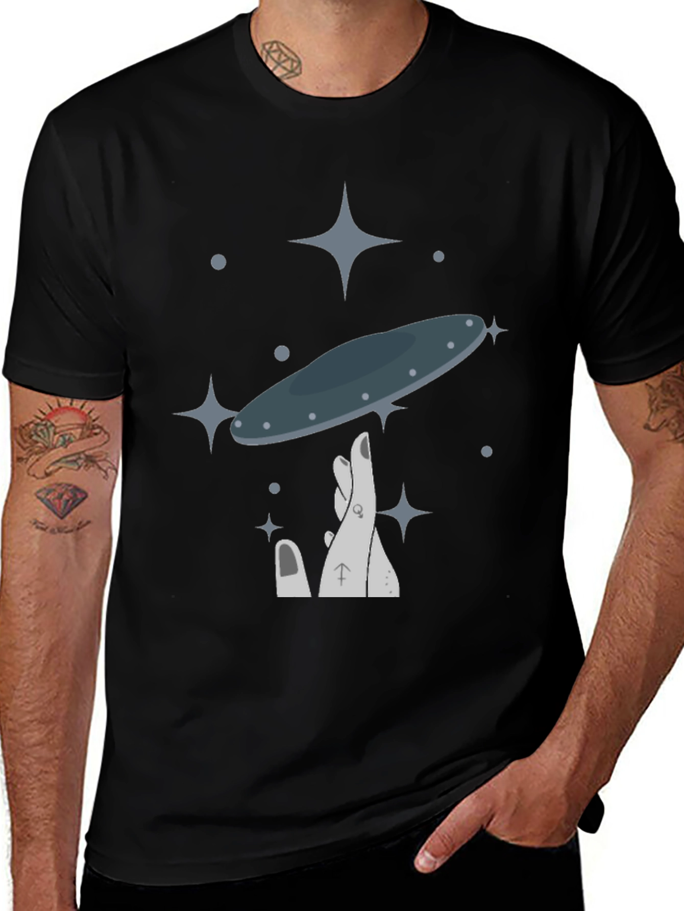 UFO Balance Graphic Tee - Black Cotton Blend