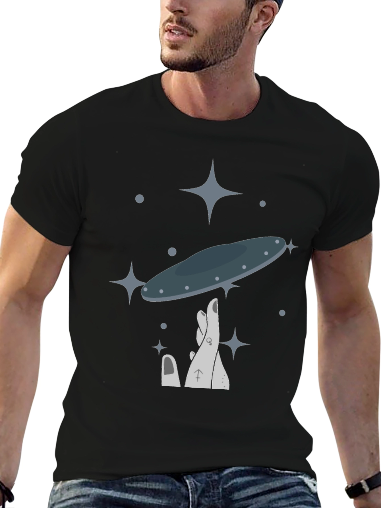 UFO Balance Graphic Tee - Black Cotton Blend