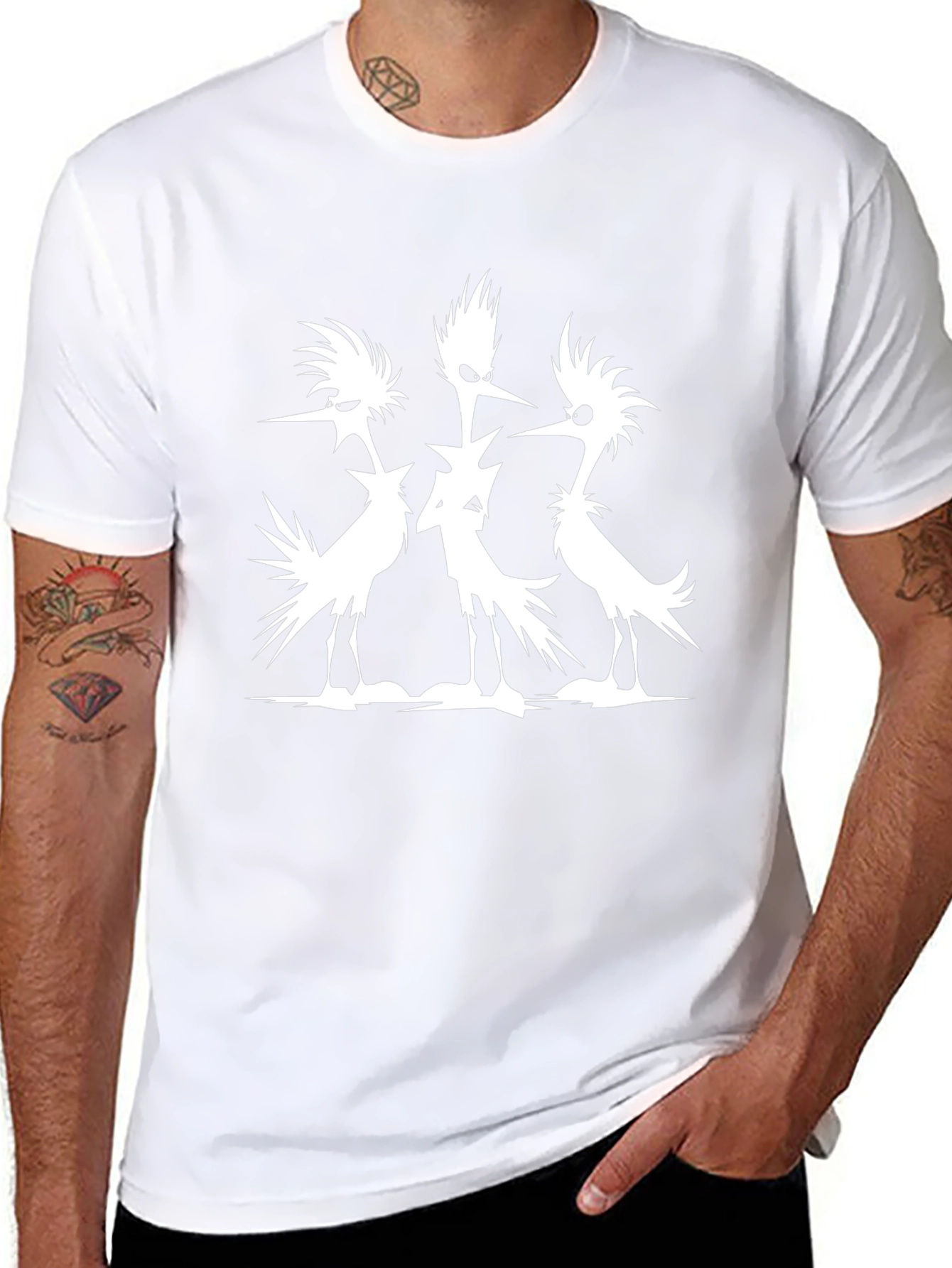 Mens Black T-Shirt with Silhouetted Bird Design