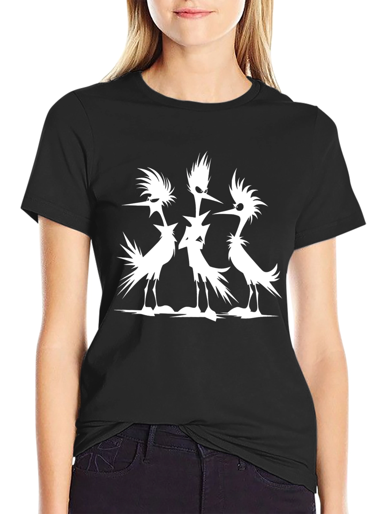 Mens Black T-Shirt with Silhouetted Bird Design