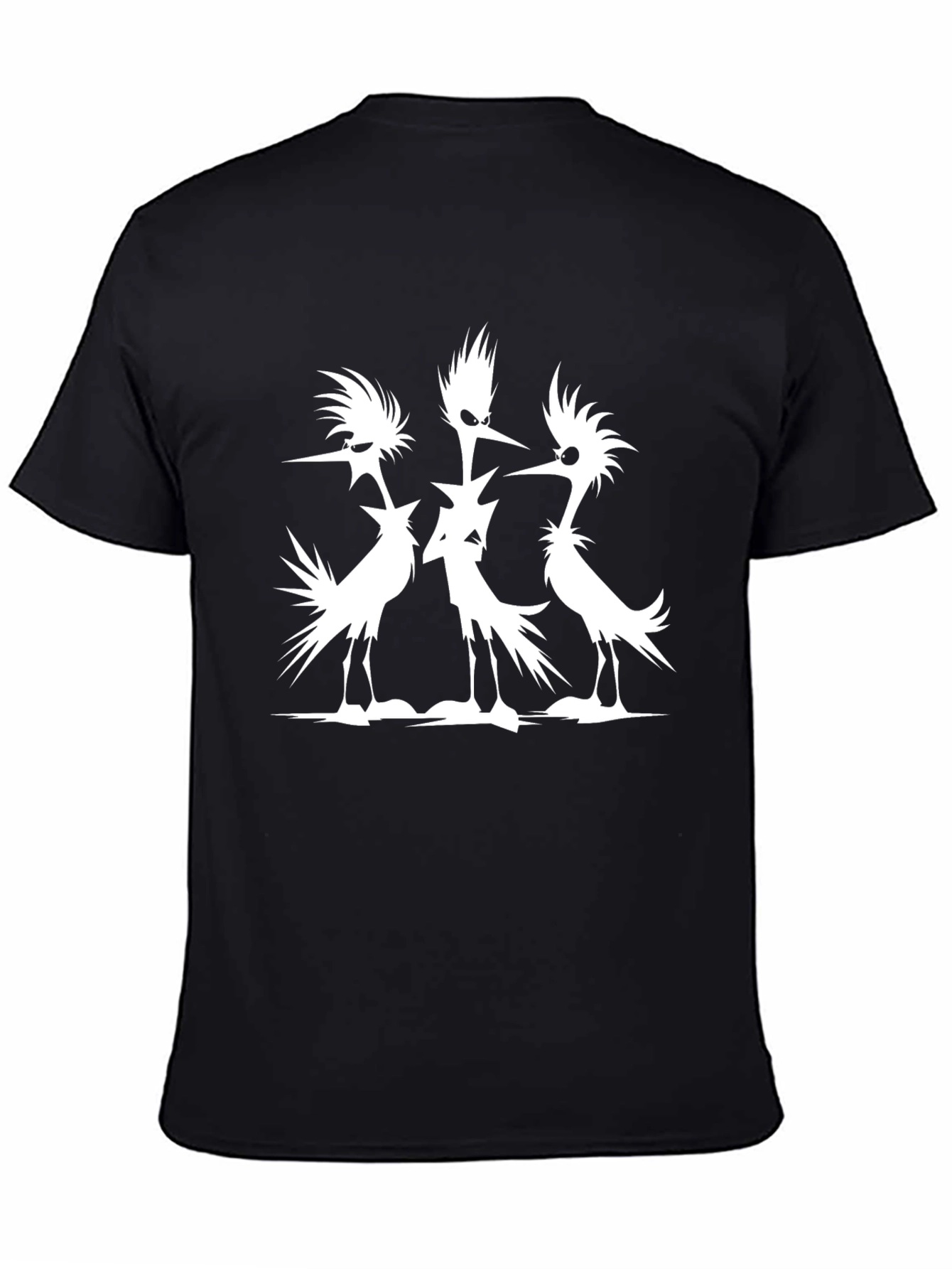 Mens Black T-Shirt with Silhouetted Bird Design