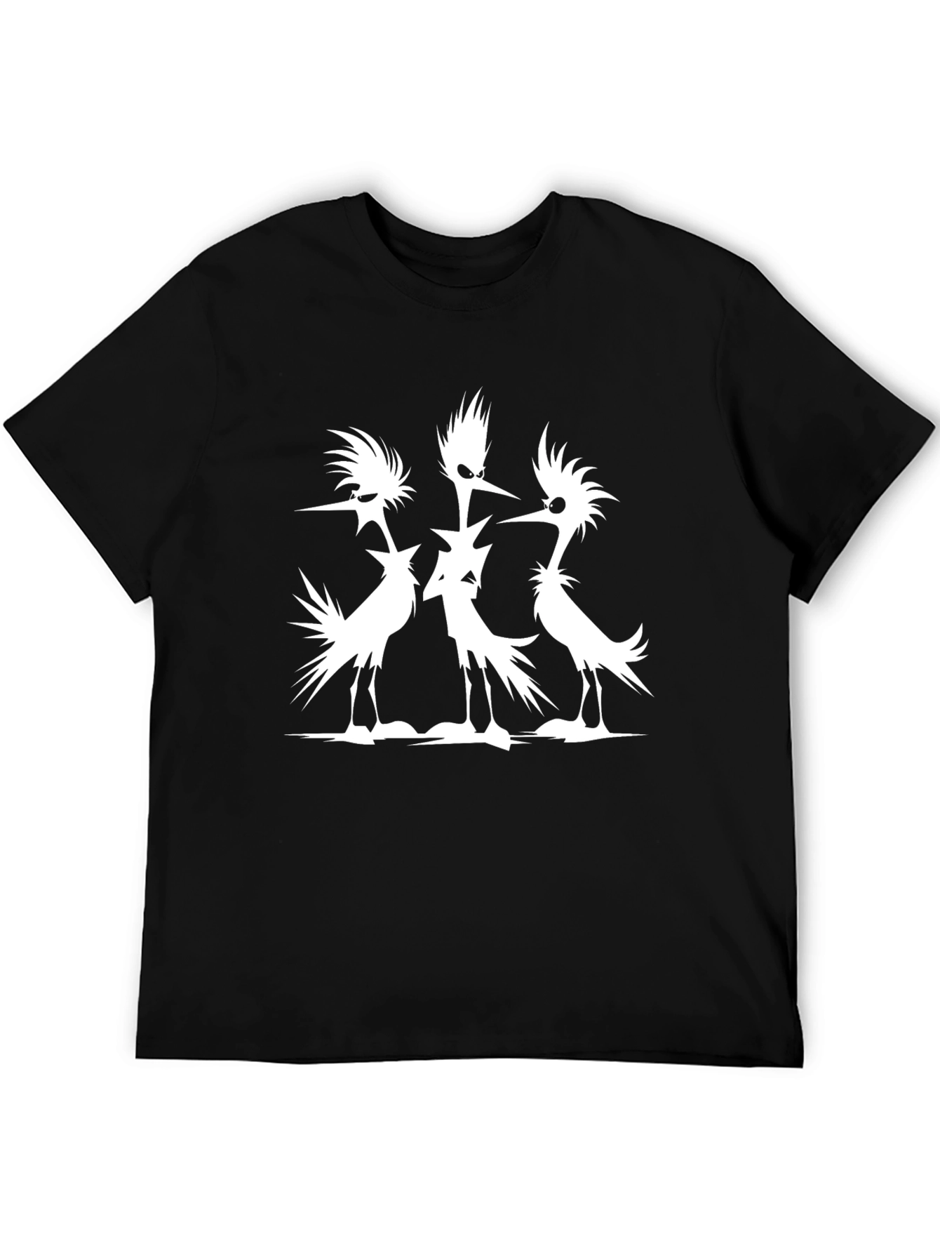 Mens Black T-Shirt with Silhouetted Bird Design