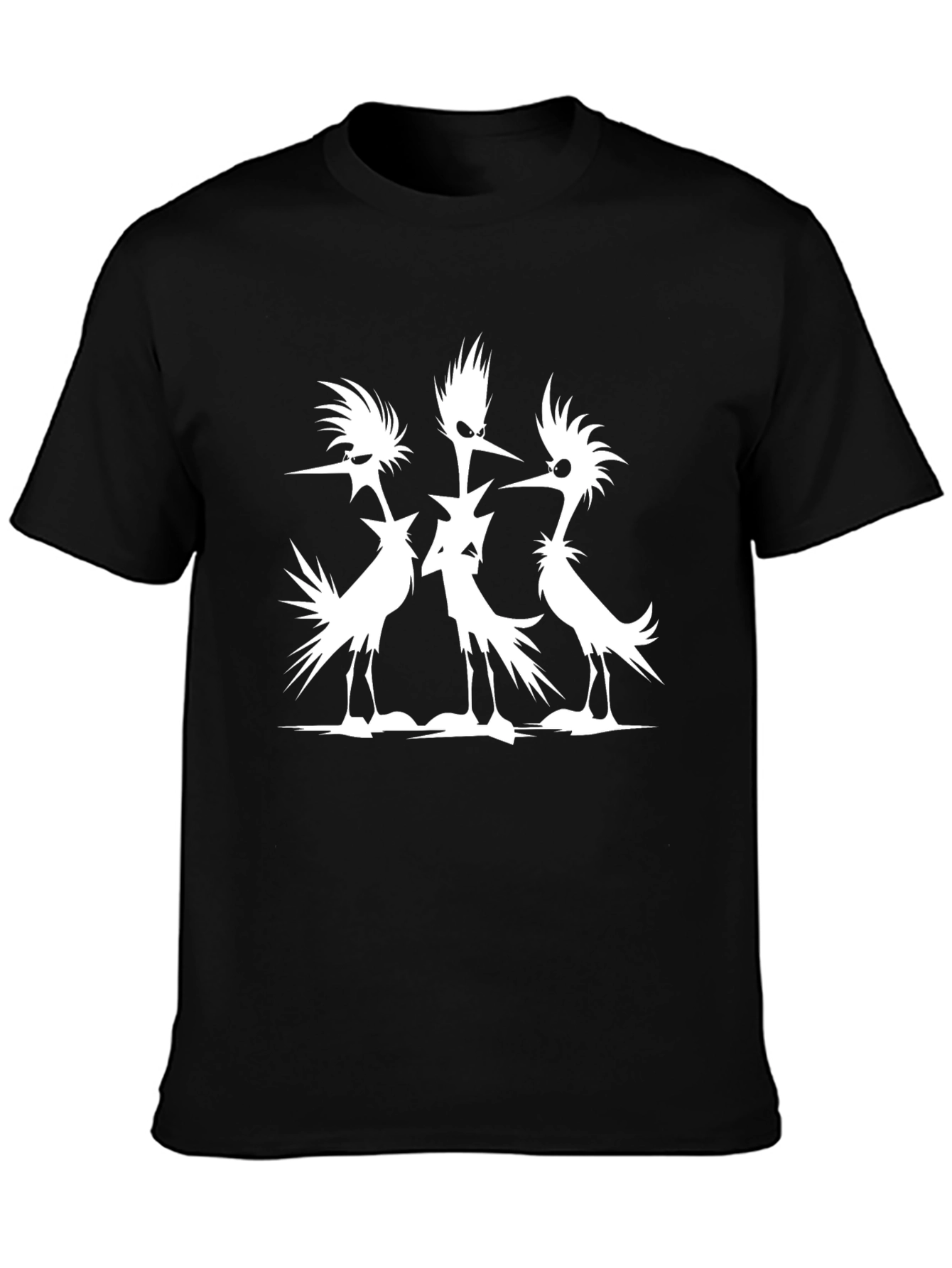 Mens Black T-Shirt with Silhouetted Bird Design