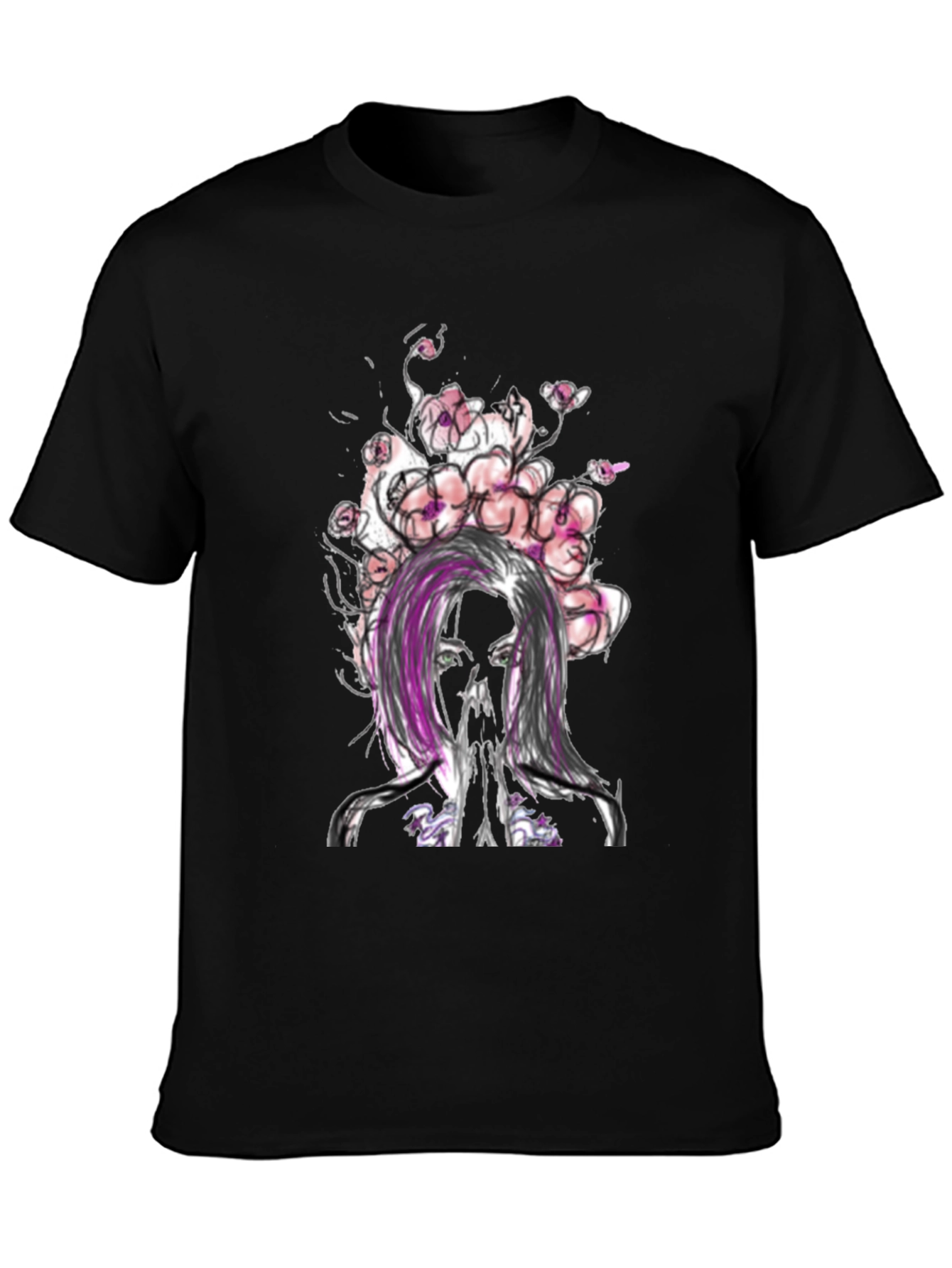 Floral Woman Graphic Tee - Black Casual T-Shirt