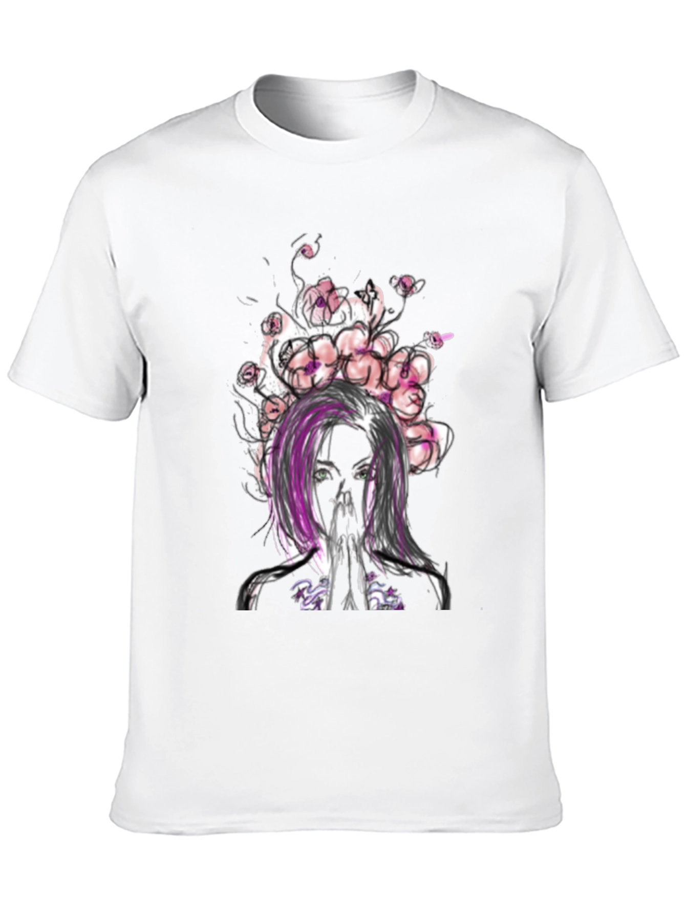 Floral Woman Graphic Tee - Black Casual T-Shirt