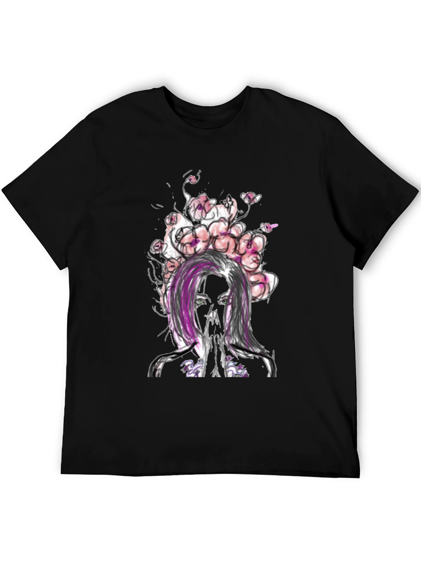 Floral Woman Graphic Tee - Black Casual T-Shirt