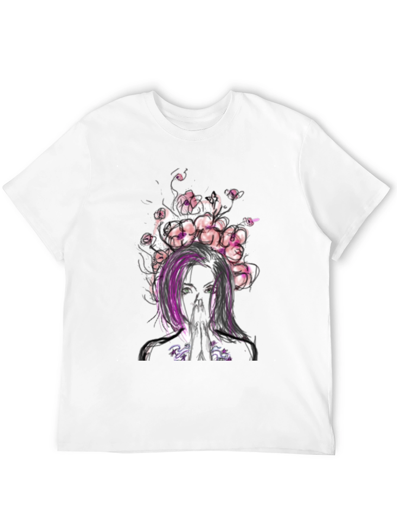 Floral Woman Graphic Tee - Black Casual T-Shirt