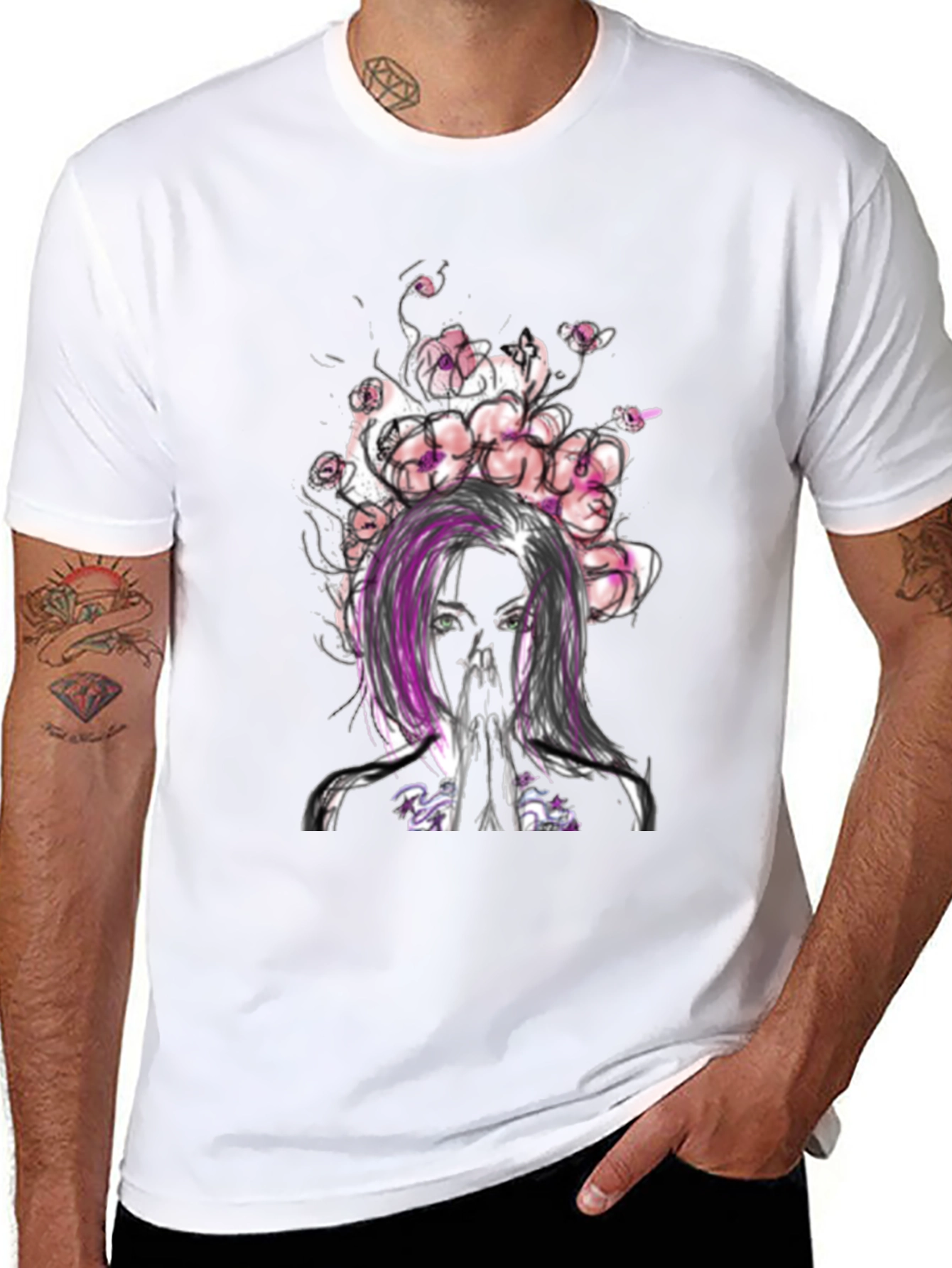Floral Woman Graphic Tee - Black Casual T-Shirt