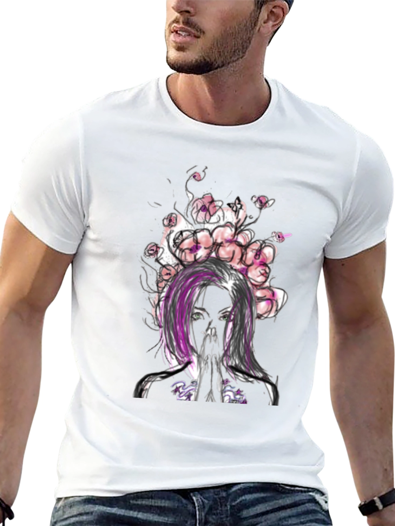 Floral Woman Graphic Tee - Black Casual T-Shirt