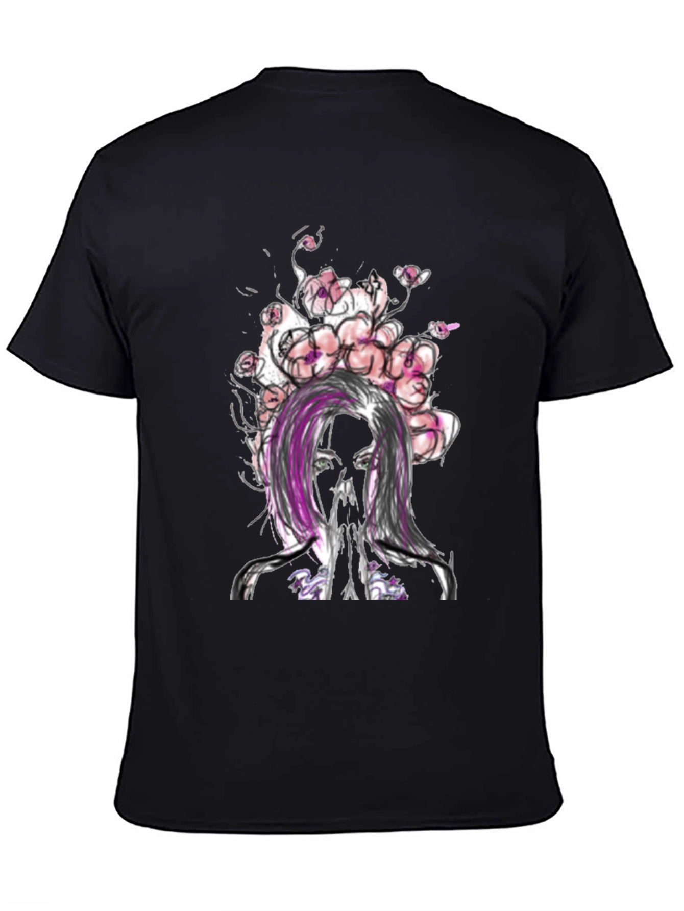 Floral Woman Graphic Tee - Black Casual T-Shirt