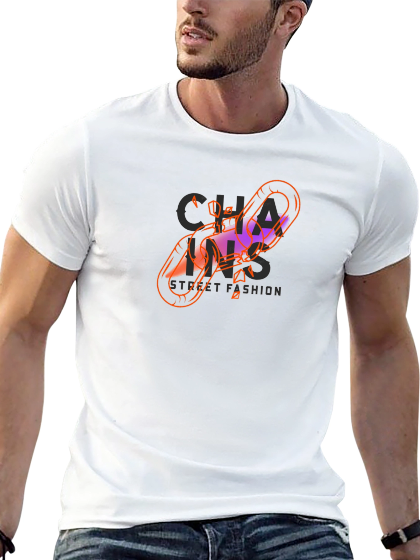 Chains Street Fashion Black Graphic Tee