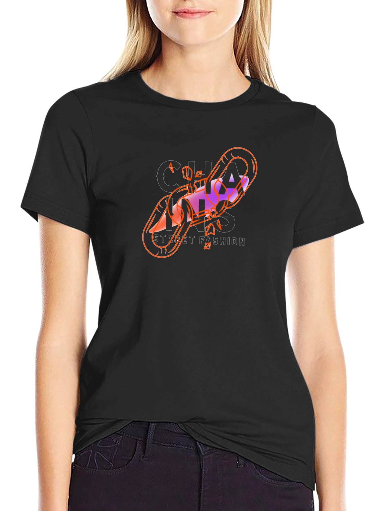 Chains Street Fashion Black Graphic Tee
