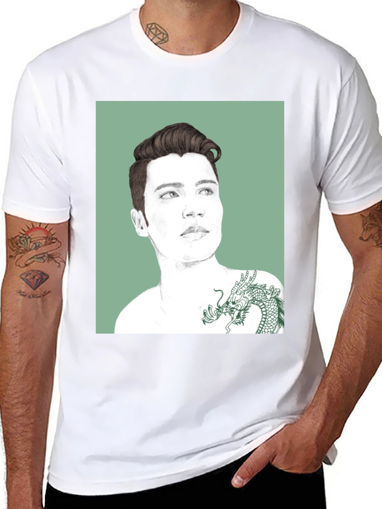 Graphic Tee - Man Portrait with Dragon Tattoo