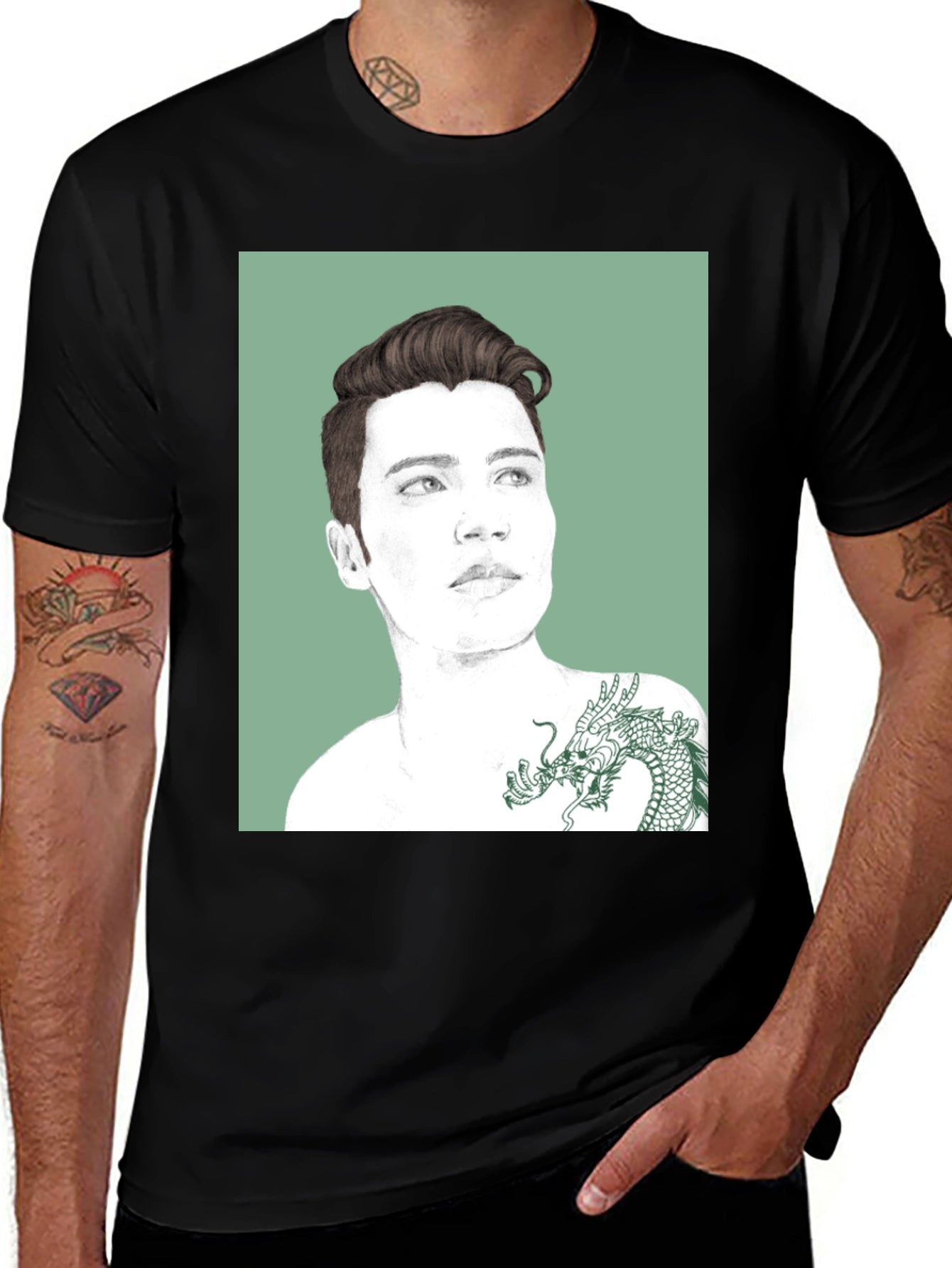 Graphic Tee - Man Portrait with Dragon Tattoo