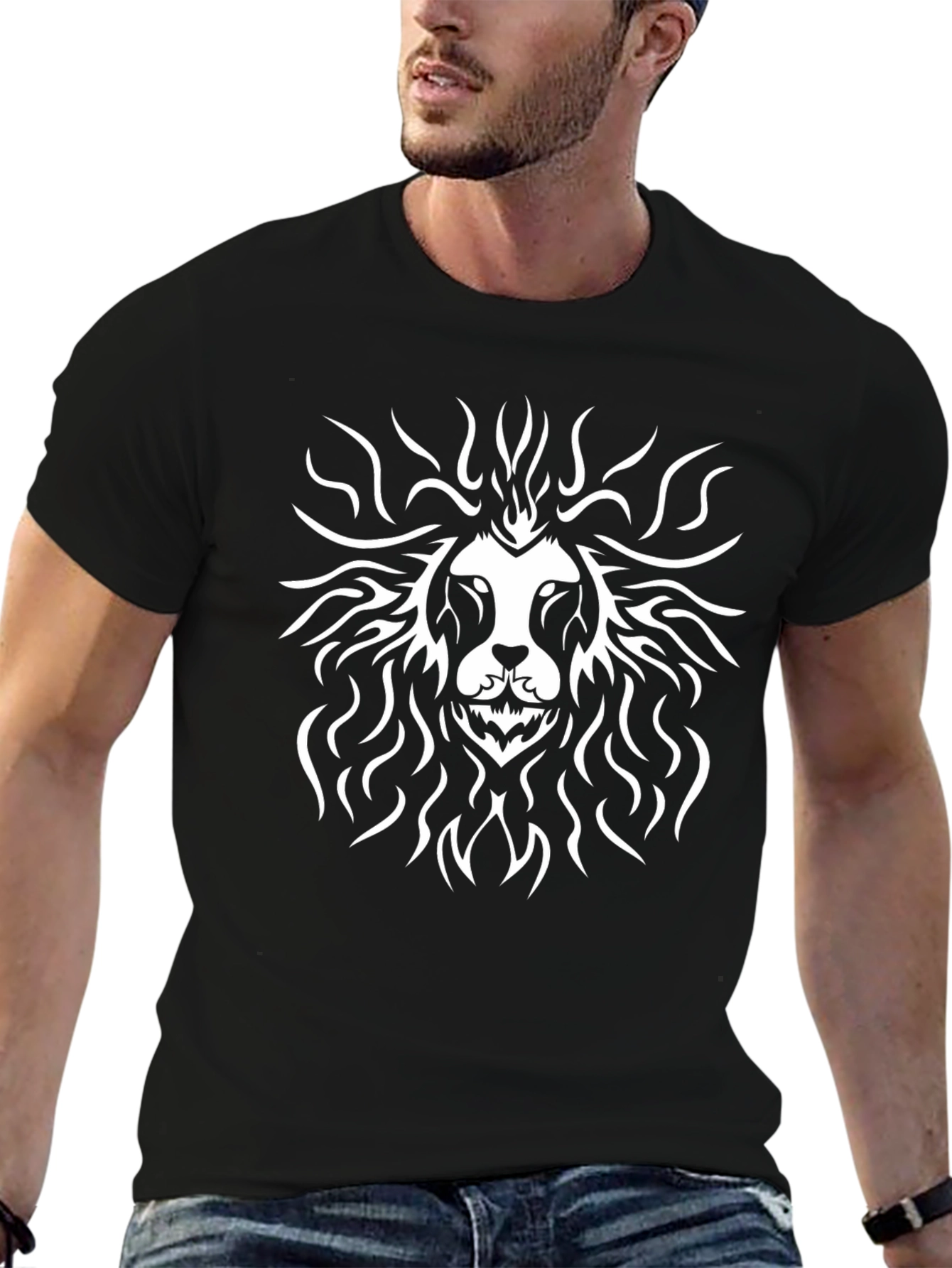 Lion Graphic Print Black T-Shirt