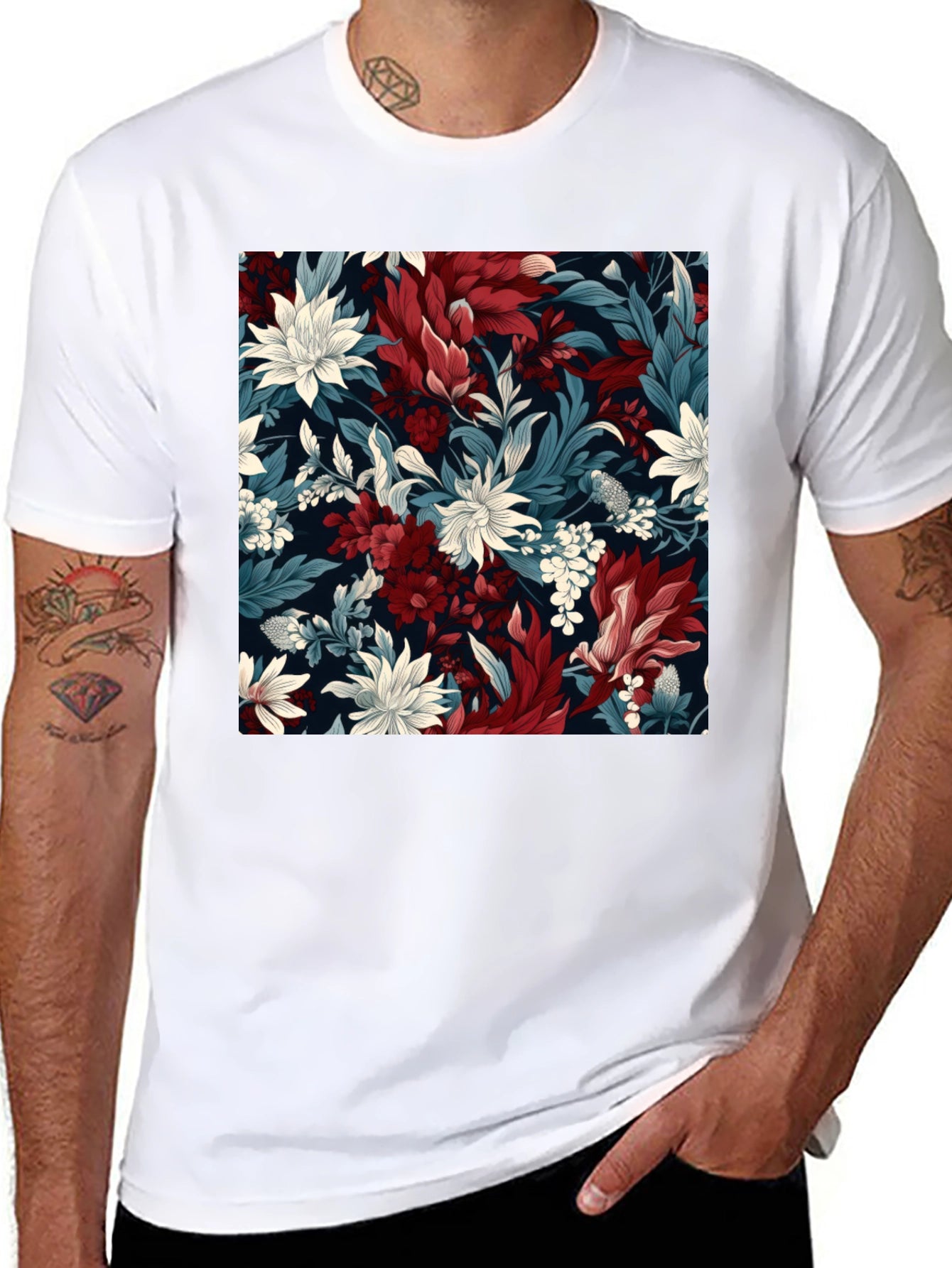 Floral Pattern Black T-Shirt - Modern Style