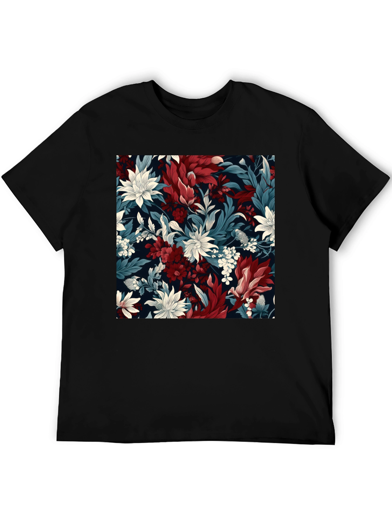 Floral Pattern Black T-Shirt - Modern Style