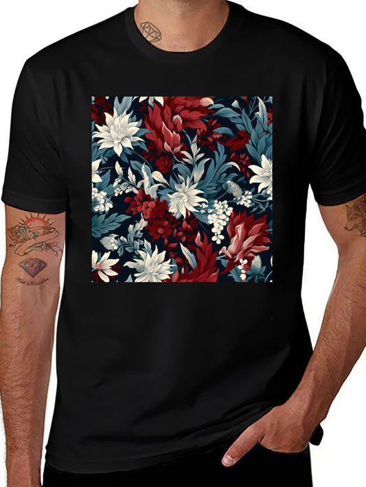 Floral Pattern Black T-Shirt - Modern Style
