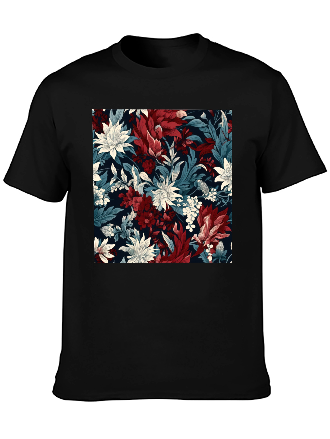 Floral Pattern Black T-Shirt - Modern Style