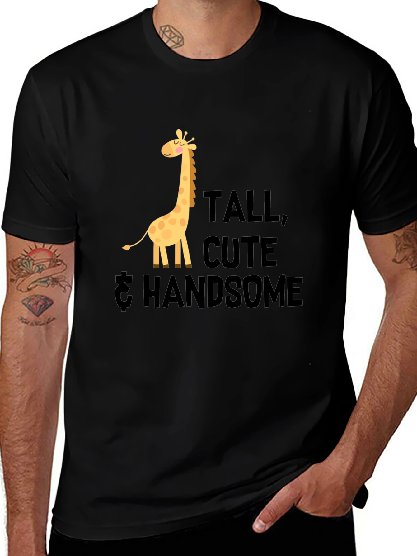 Tall Cute & Handsome Giraffe Graphic Tee - Black