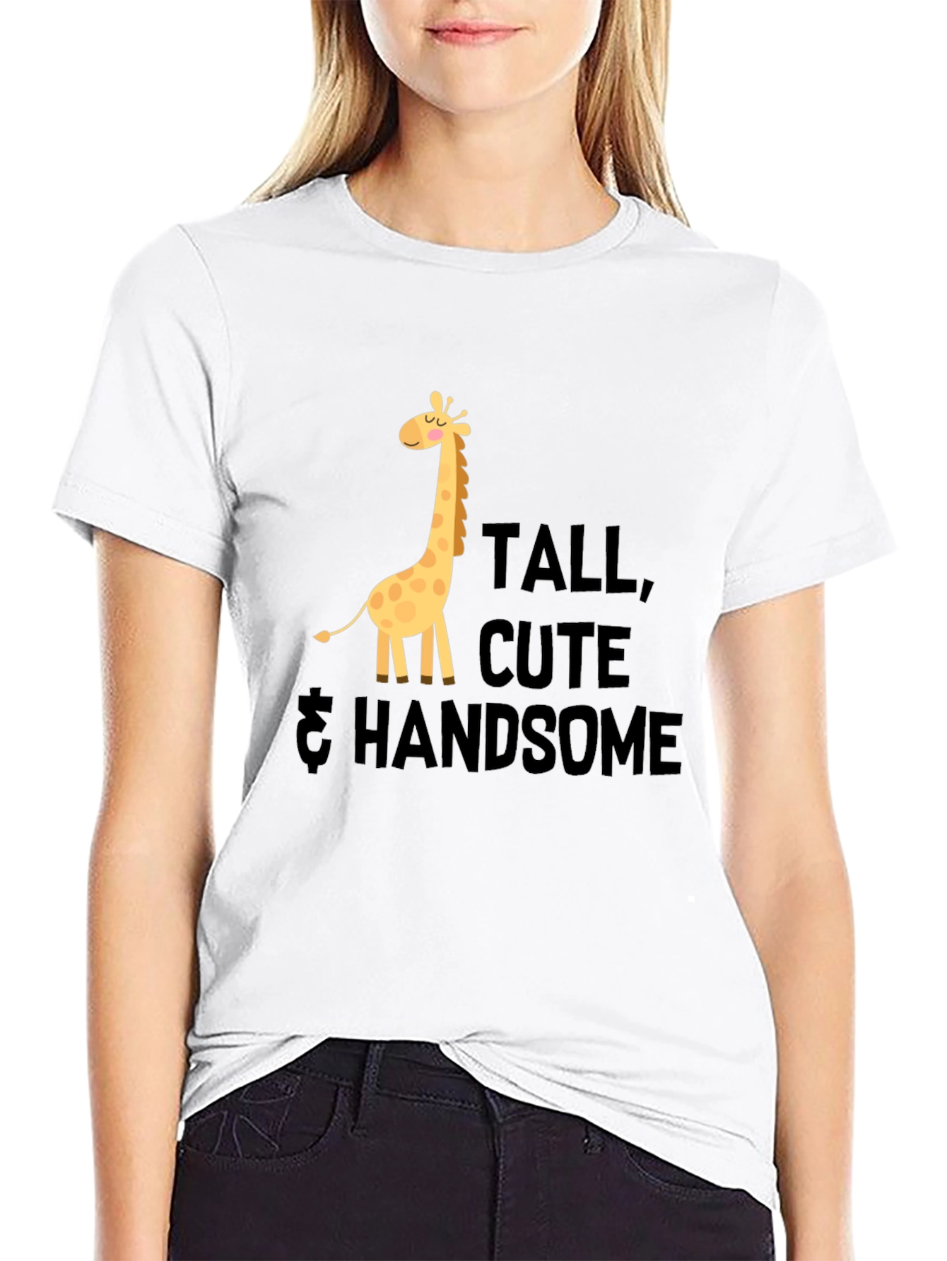 Tall Cute & Handsome Giraffe Graphic Tee - Black