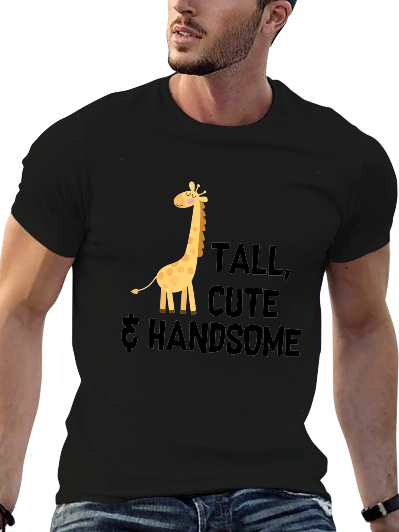 Tall Cute & Handsome Giraffe Graphic Tee - Black