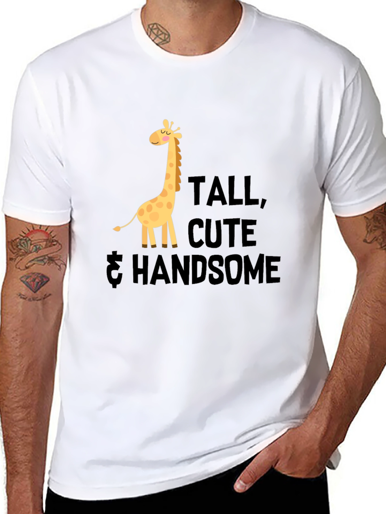 Tall Cute & Handsome Giraffe Graphic Tee - Black