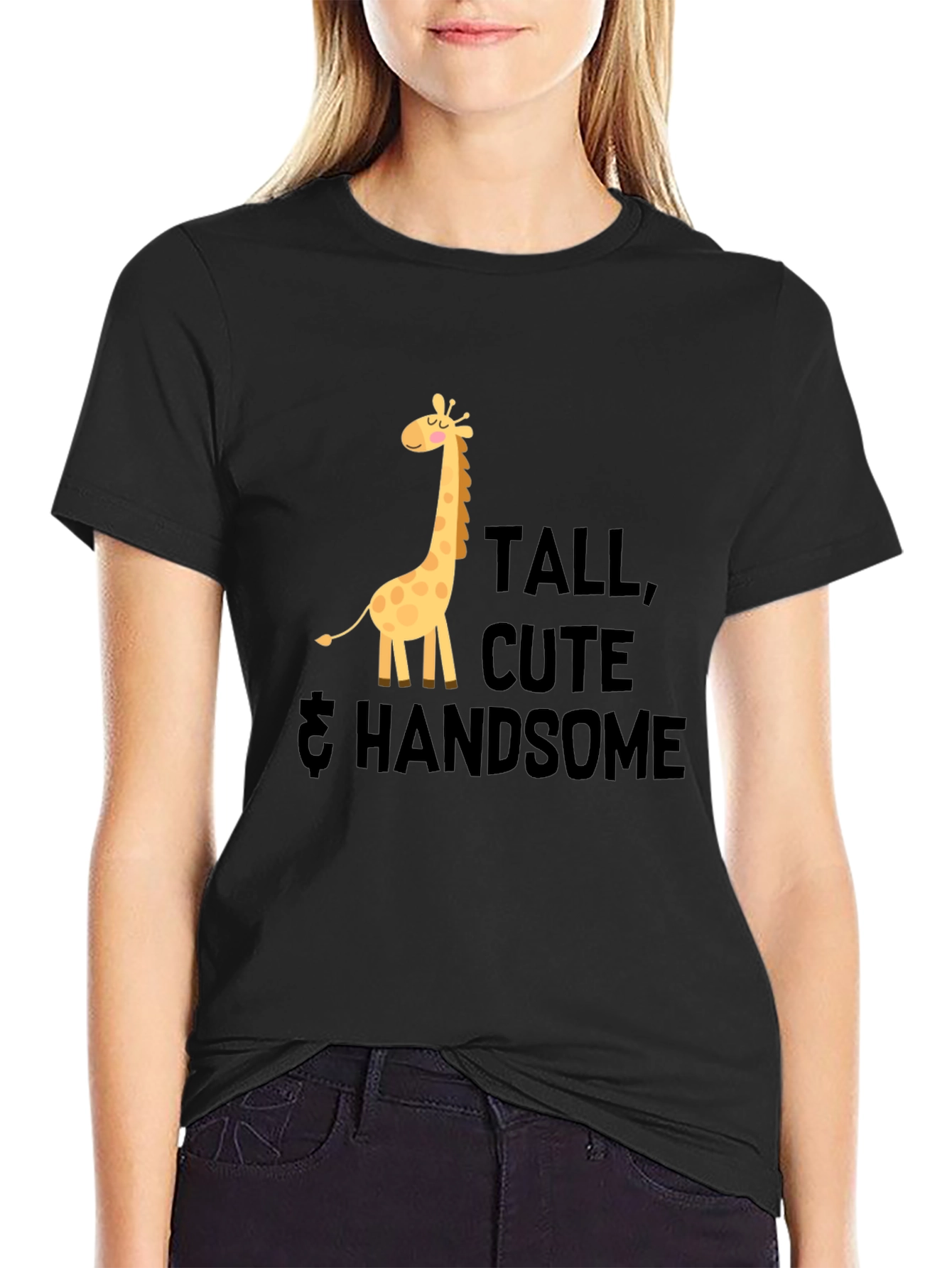 Tall Cute & Handsome Giraffe Graphic Tee - Black