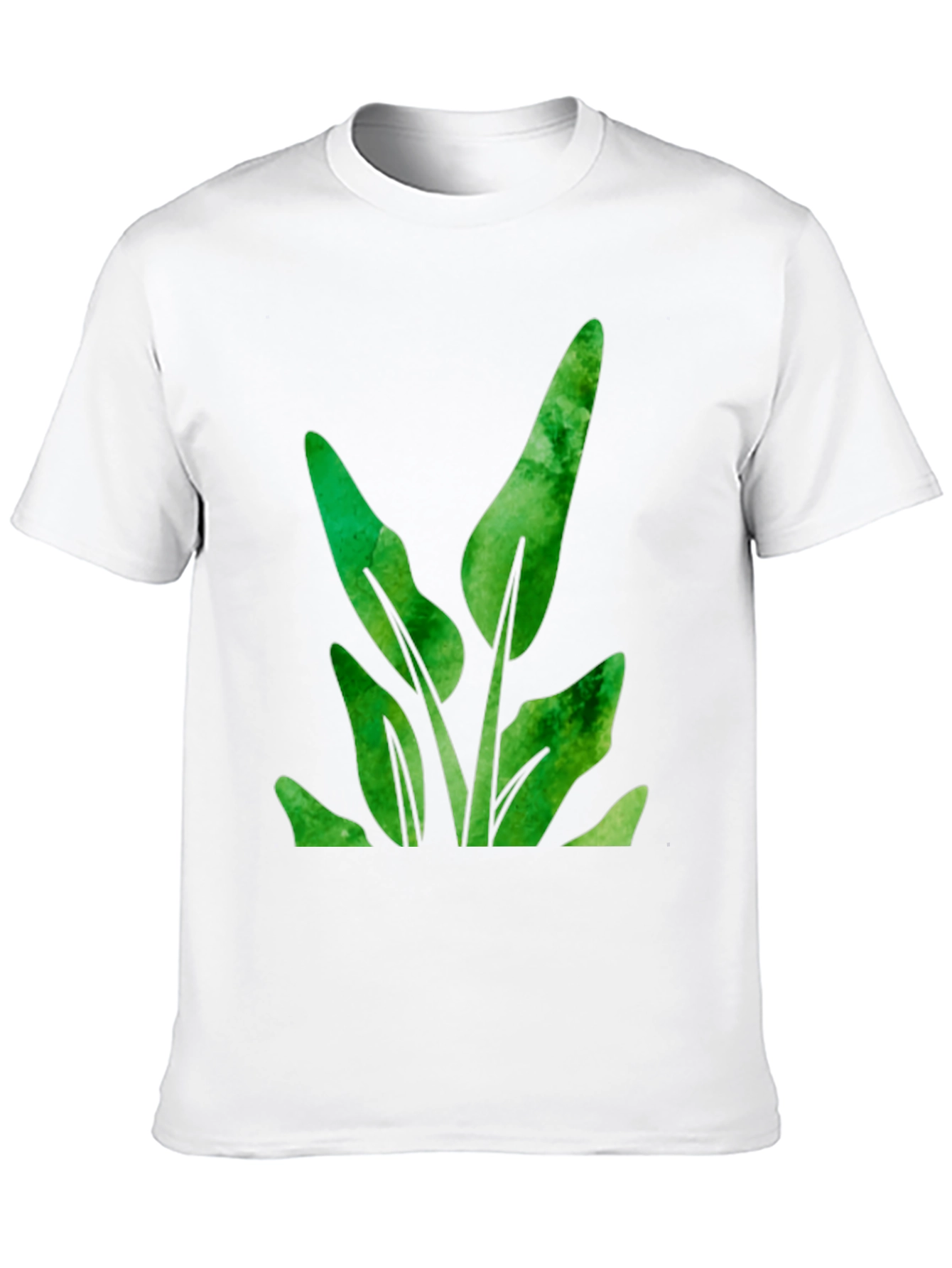 Green Leaf Plant Graphic Black T-Shirt