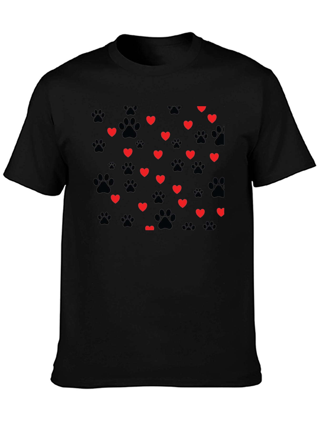 Heart Paw Print T-Shirt - Black Crew Neck Tee