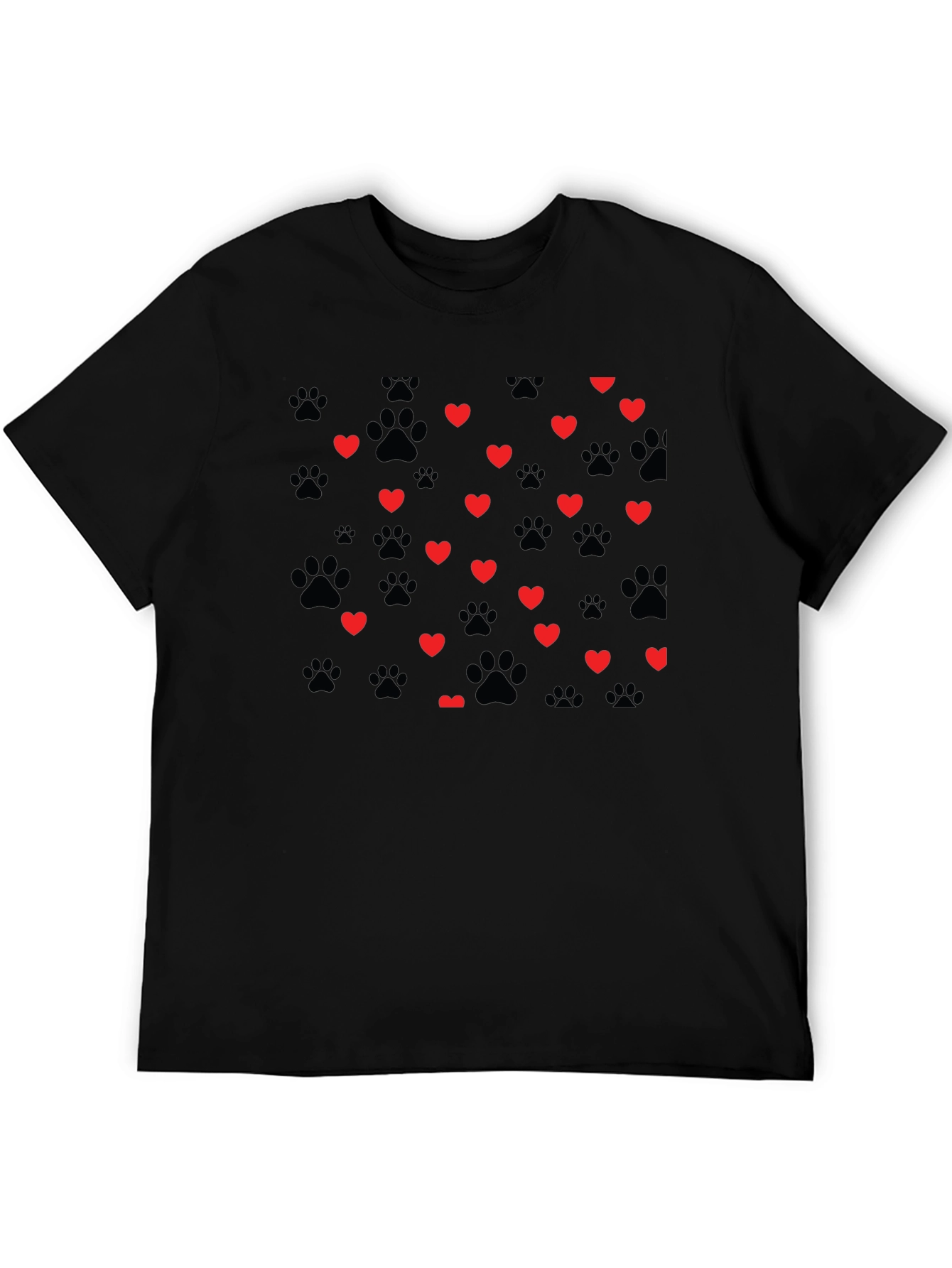 Heart Paw Print T-Shirt - Black Crew Neck Tee