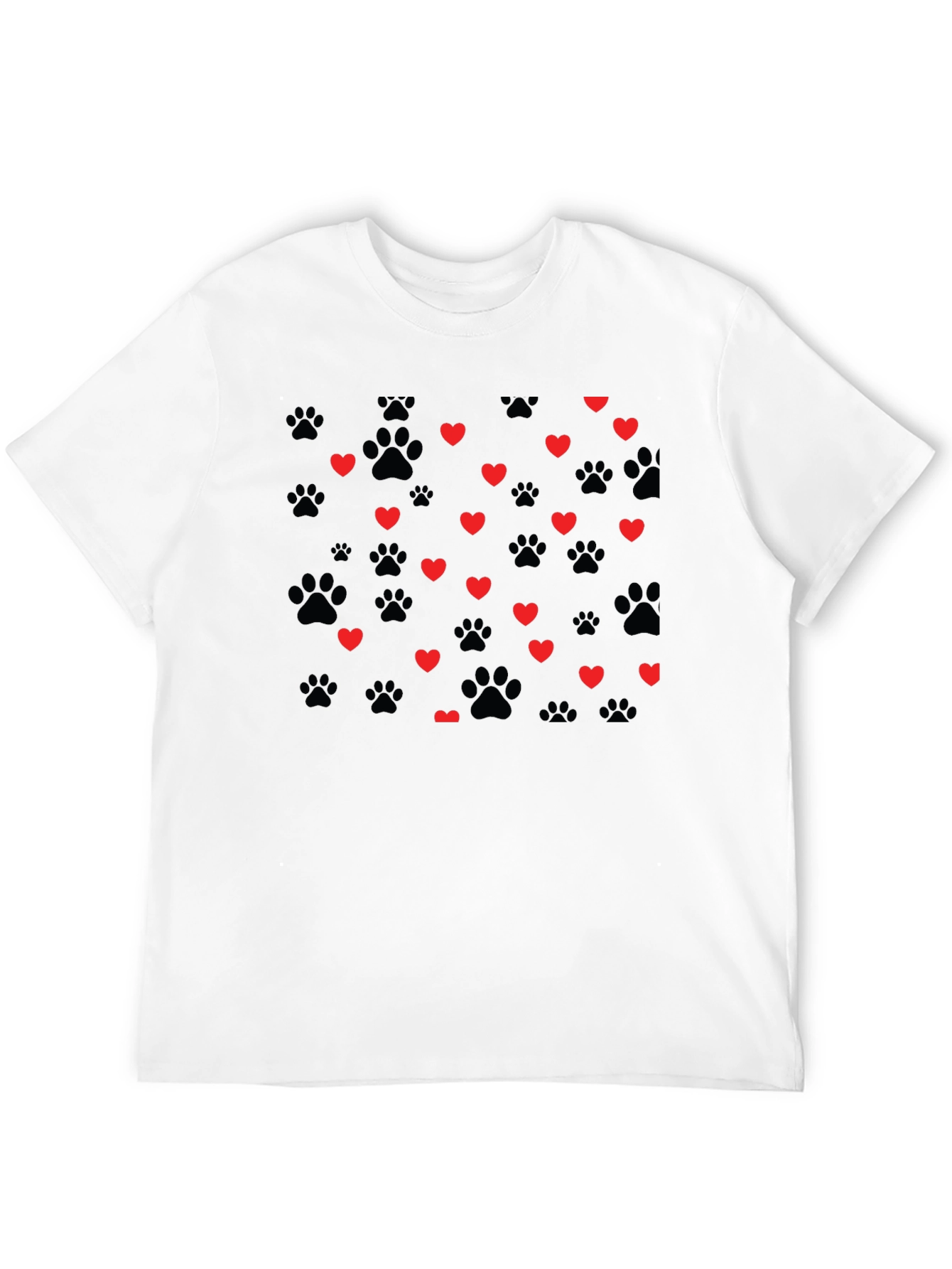 Heart Paw Print T-Shirt - Black Crew Neck Tee