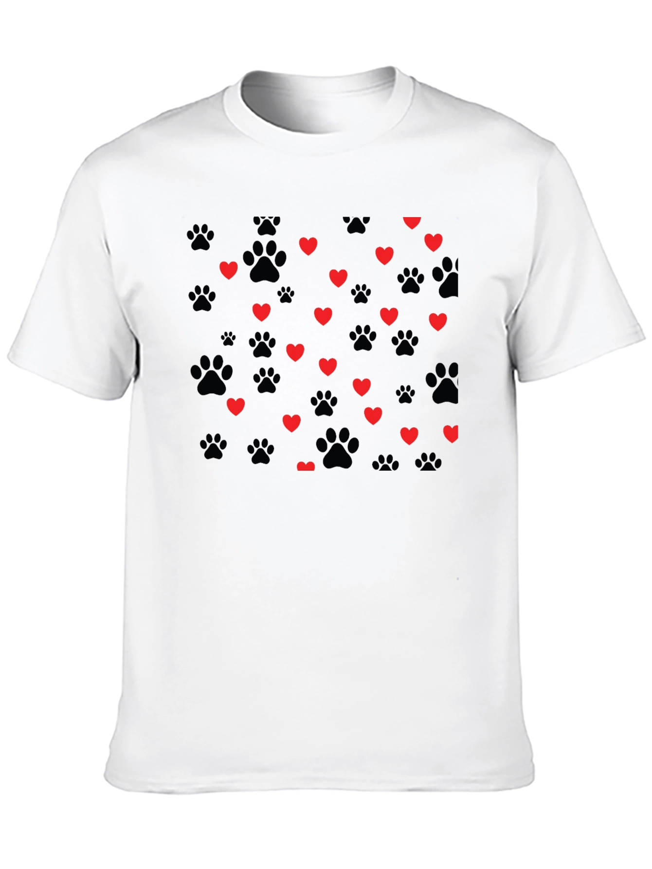 Heart Paw Print T-Shirt - Black Crew Neck Tee