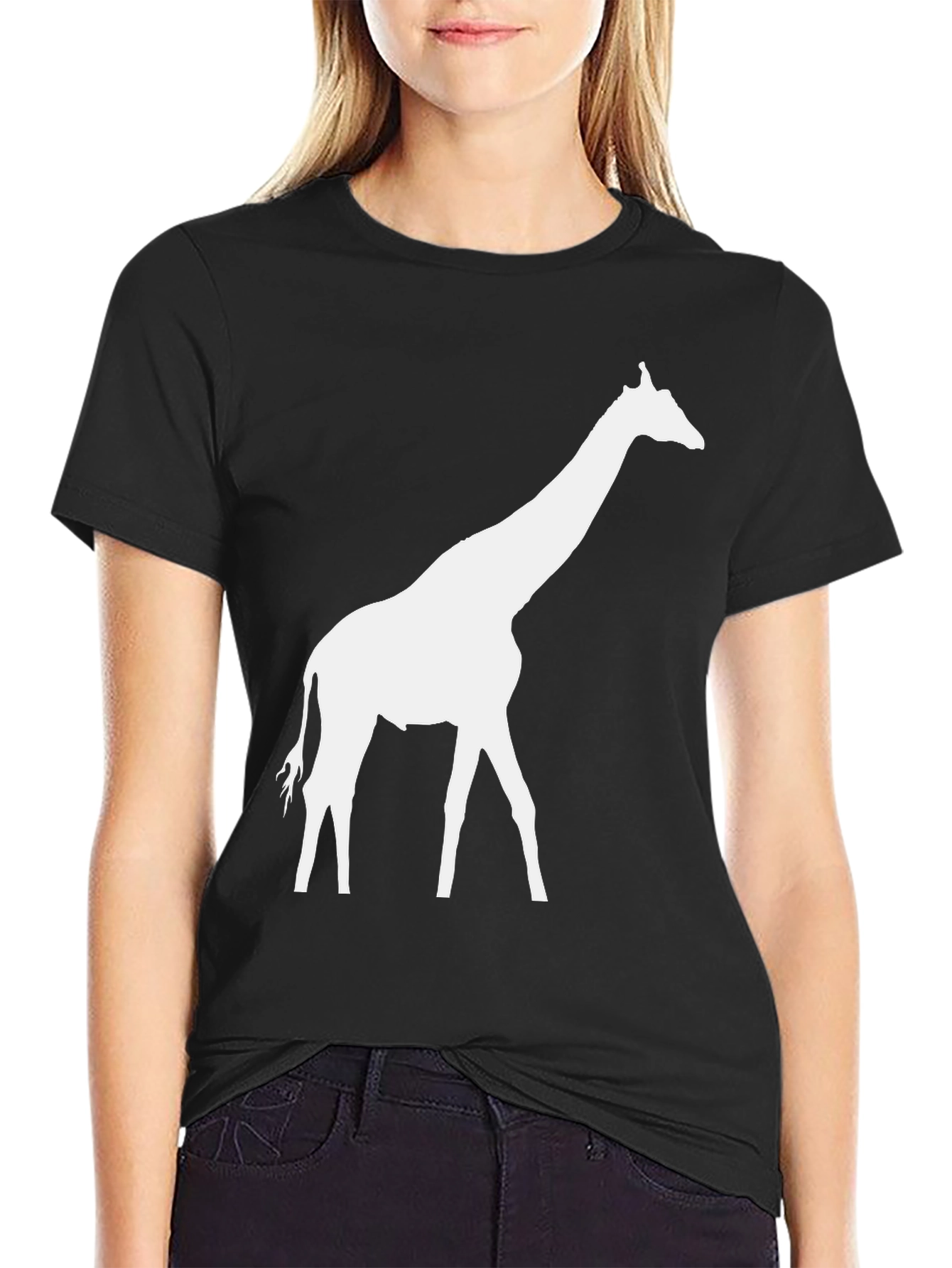 Giraffe Silhouette Graphic Tee - Black