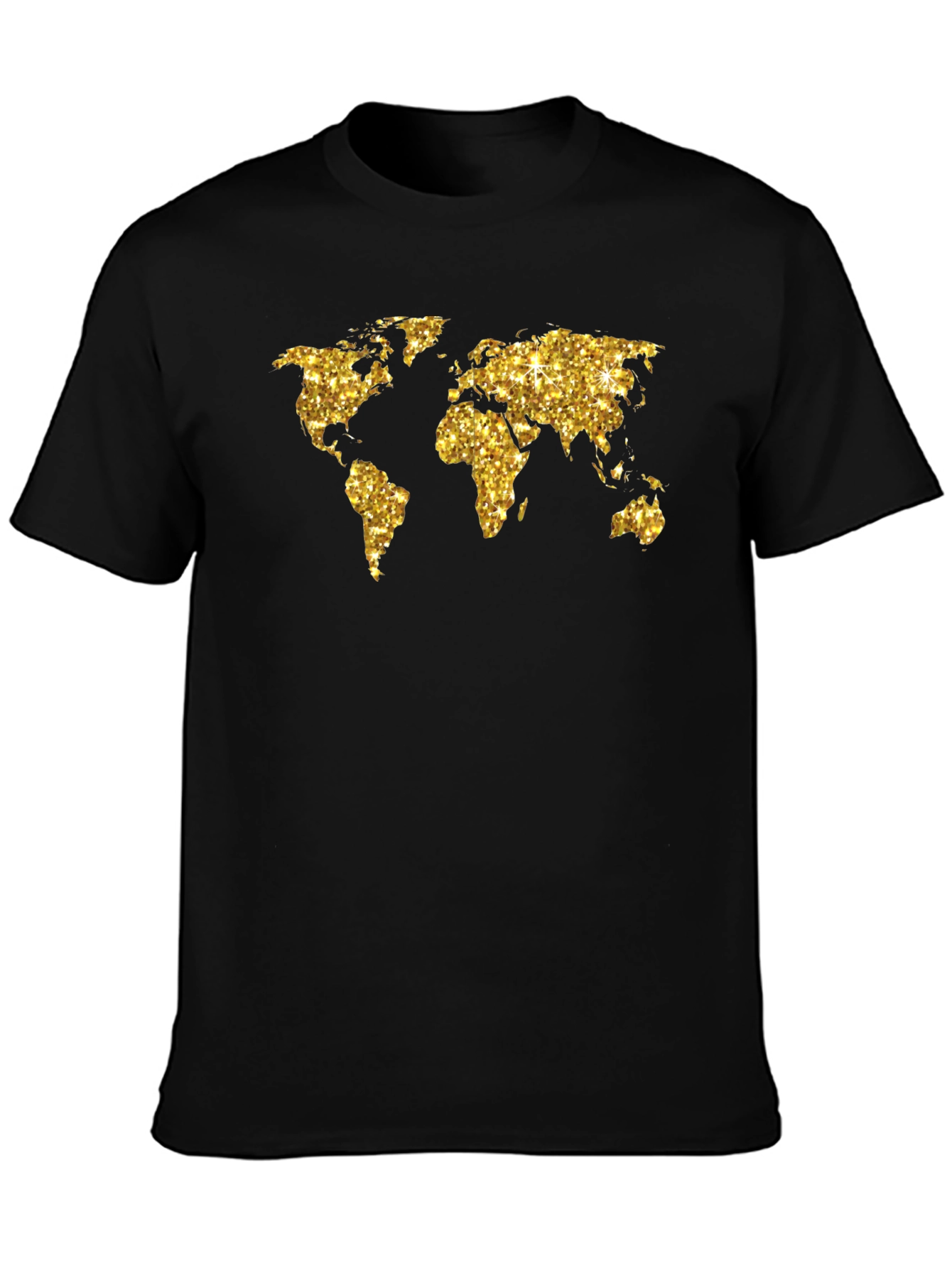 Glitter World Map Graphic Tee - Black