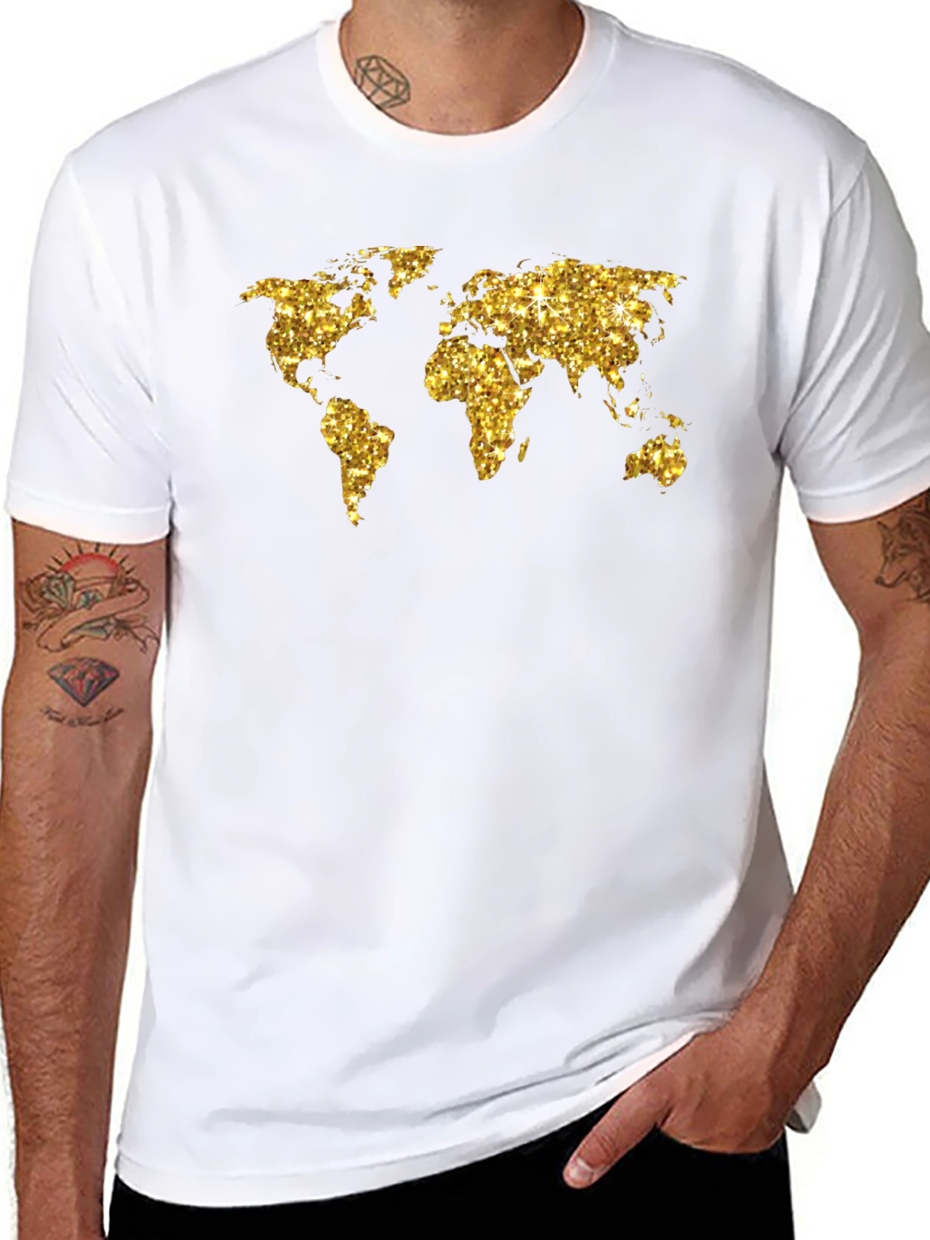 Glitter World Map Graphic Tee - Black