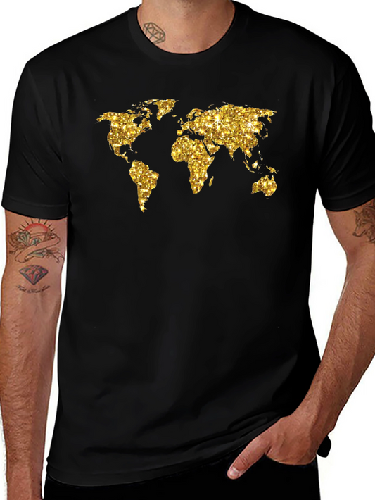 Glitter World Map Graphic Tee - Black