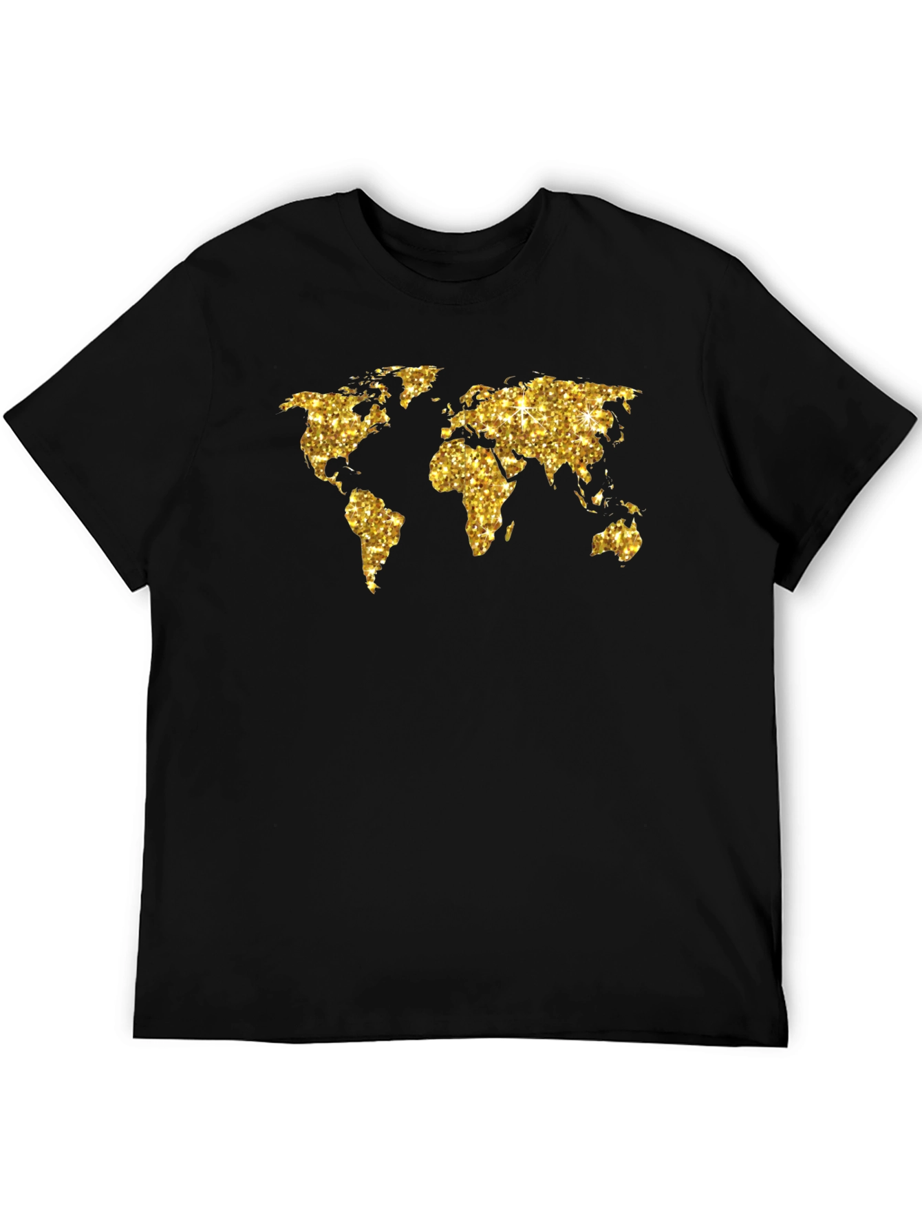 Glitter World Map Graphic Tee - Black