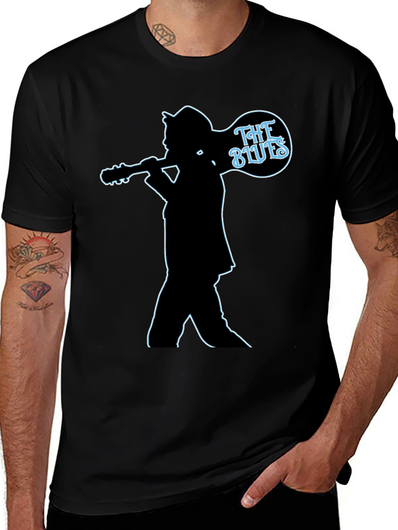 The Blues Guitar Player Silhouette Black T-Shirt