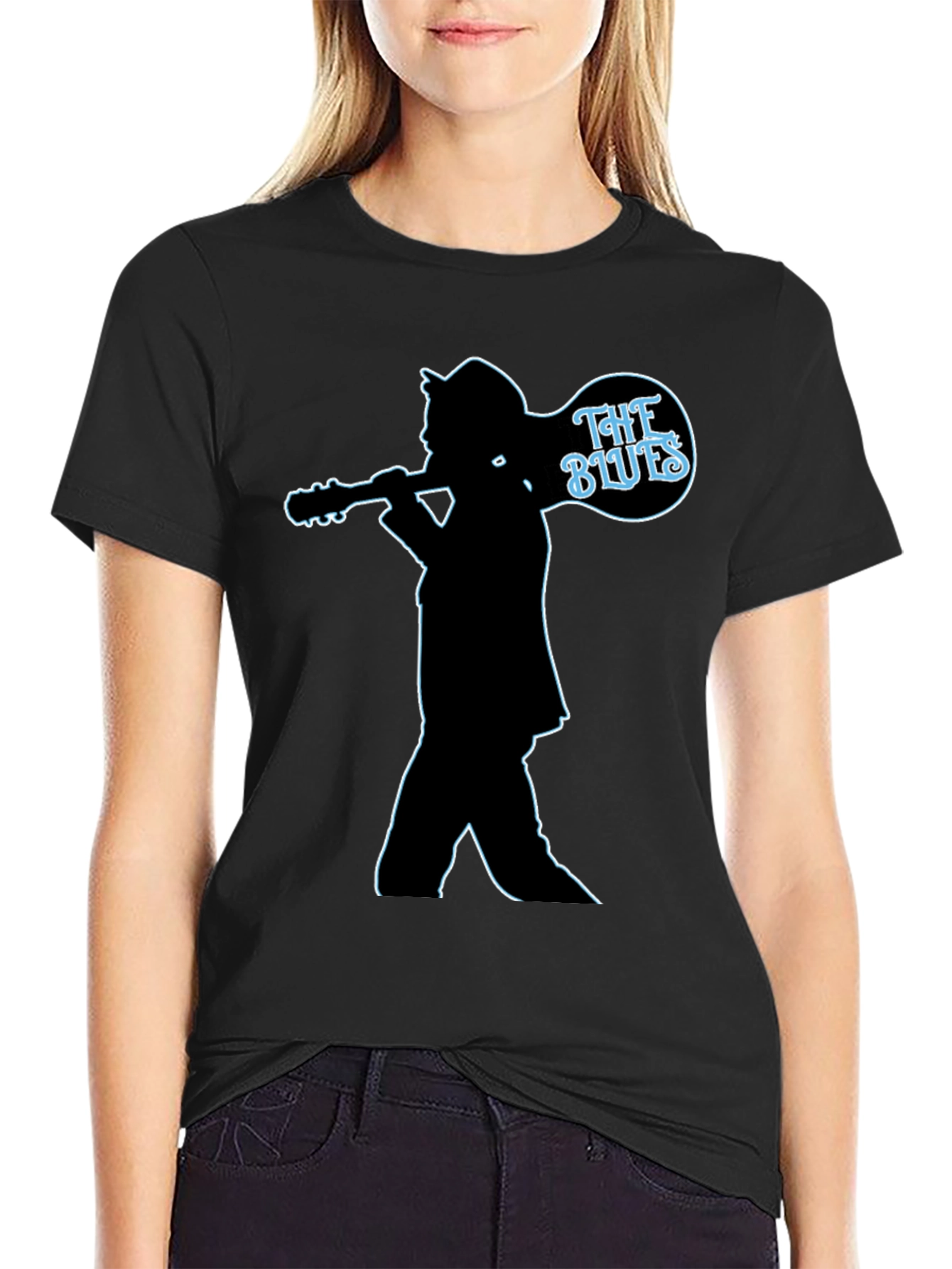 The Blues Guitar Player Silhouette Black T-Shirt
