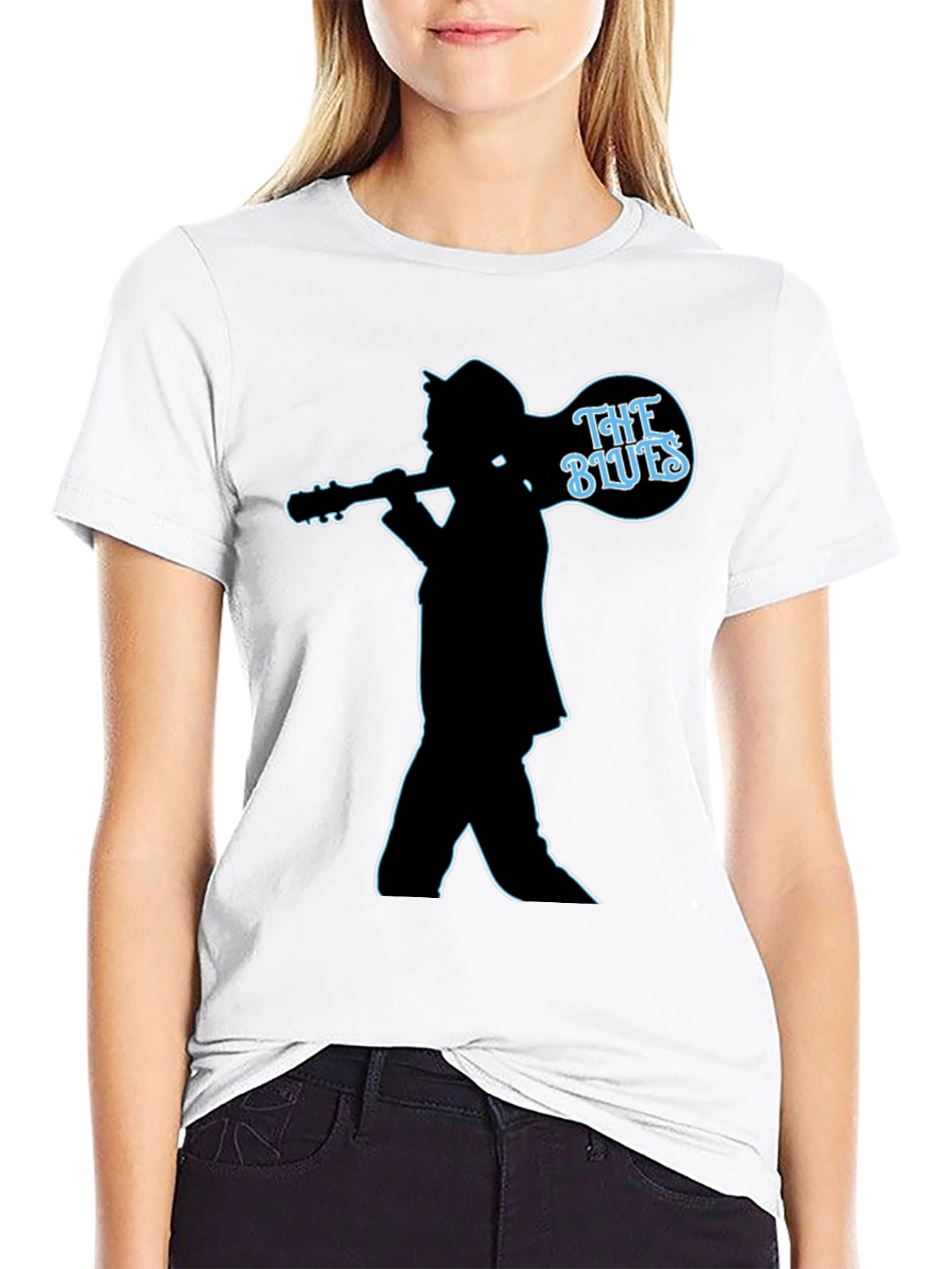The Blues Guitar Player Silhouette Black T-Shirt