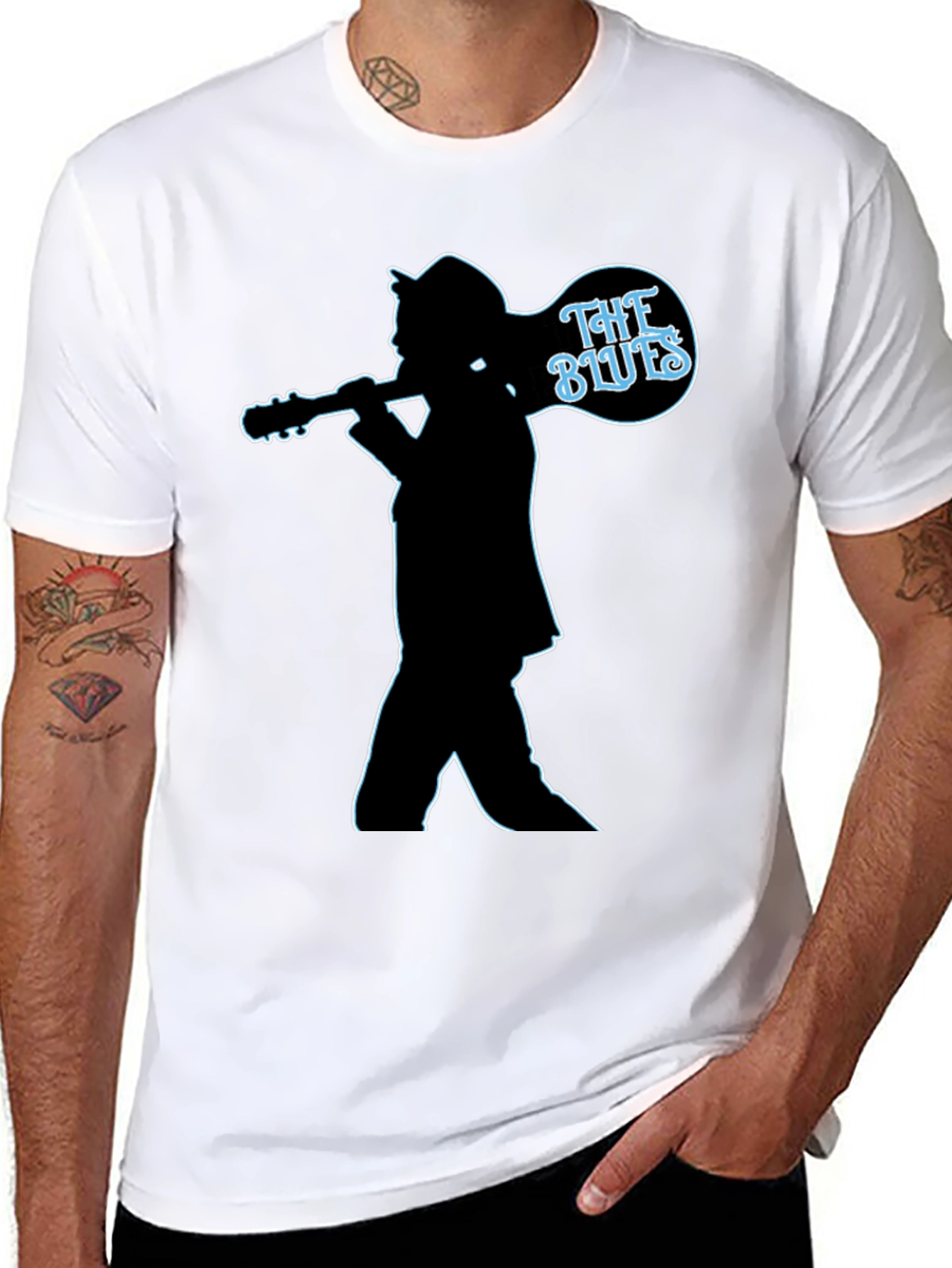 The Blues Guitar Player Silhouette Black T-Shirt