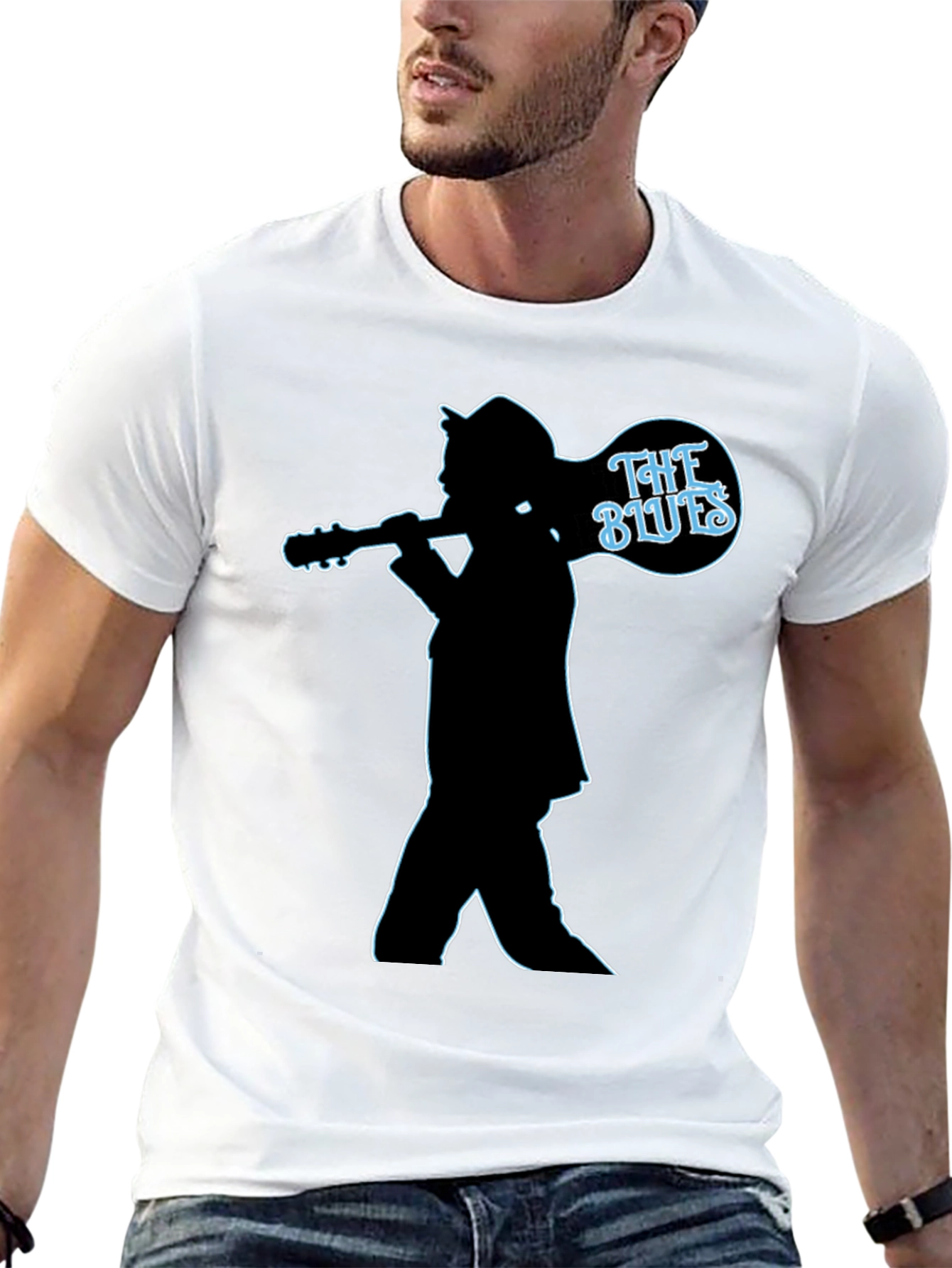 The Blues Guitar Player Silhouette Black T-Shirt