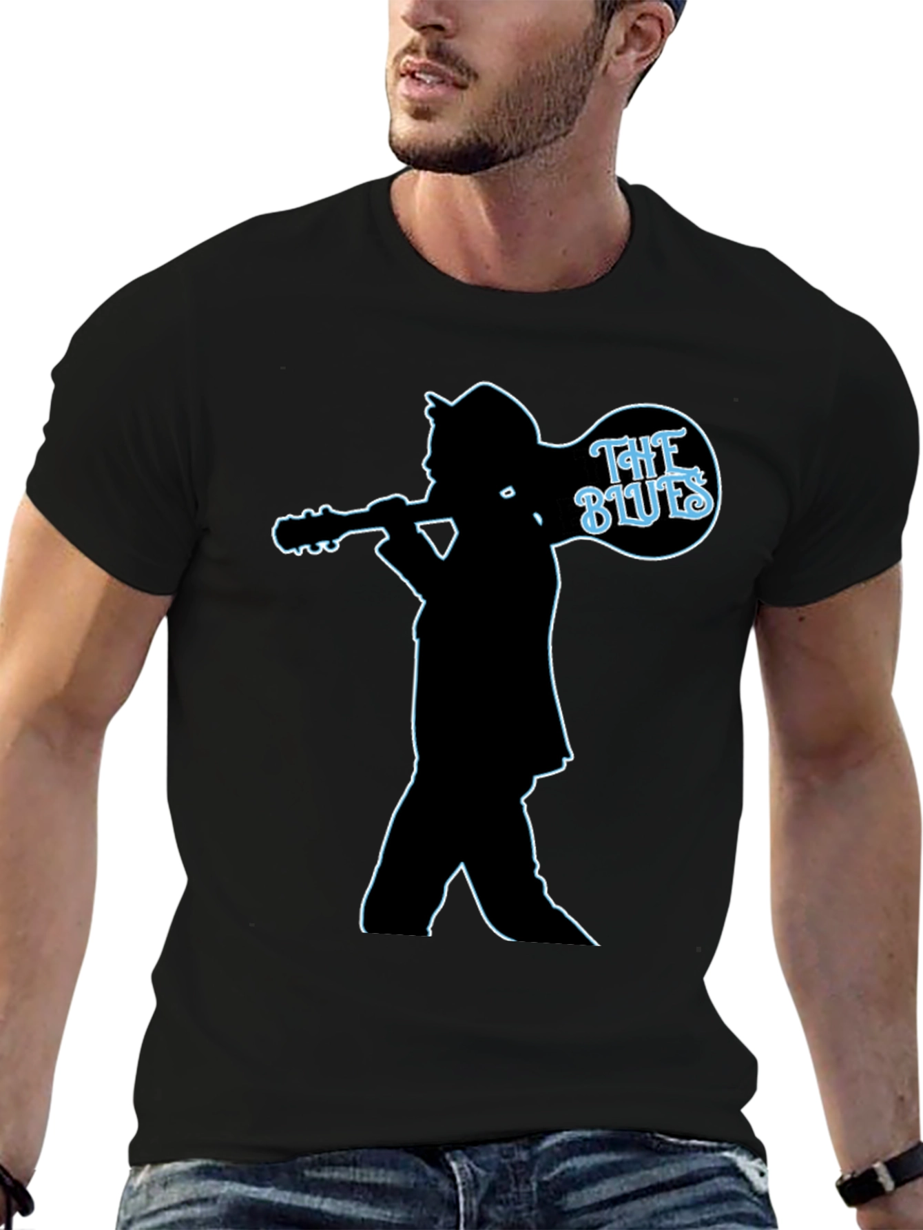 The Blues Guitar Player Silhouette Black T-Shirt