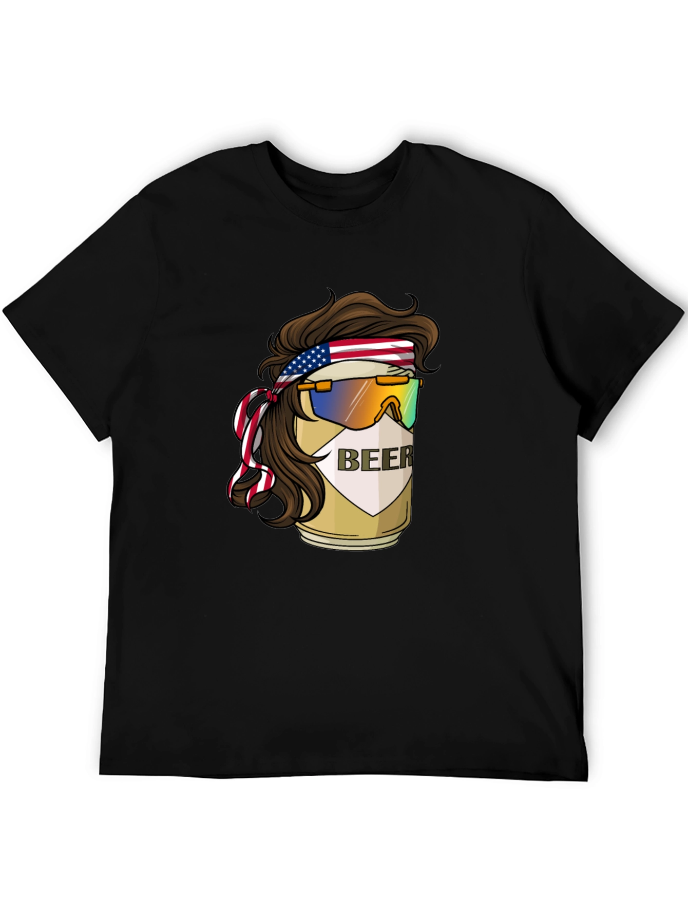Beer Mullet USA Flag Headband T-Shirt