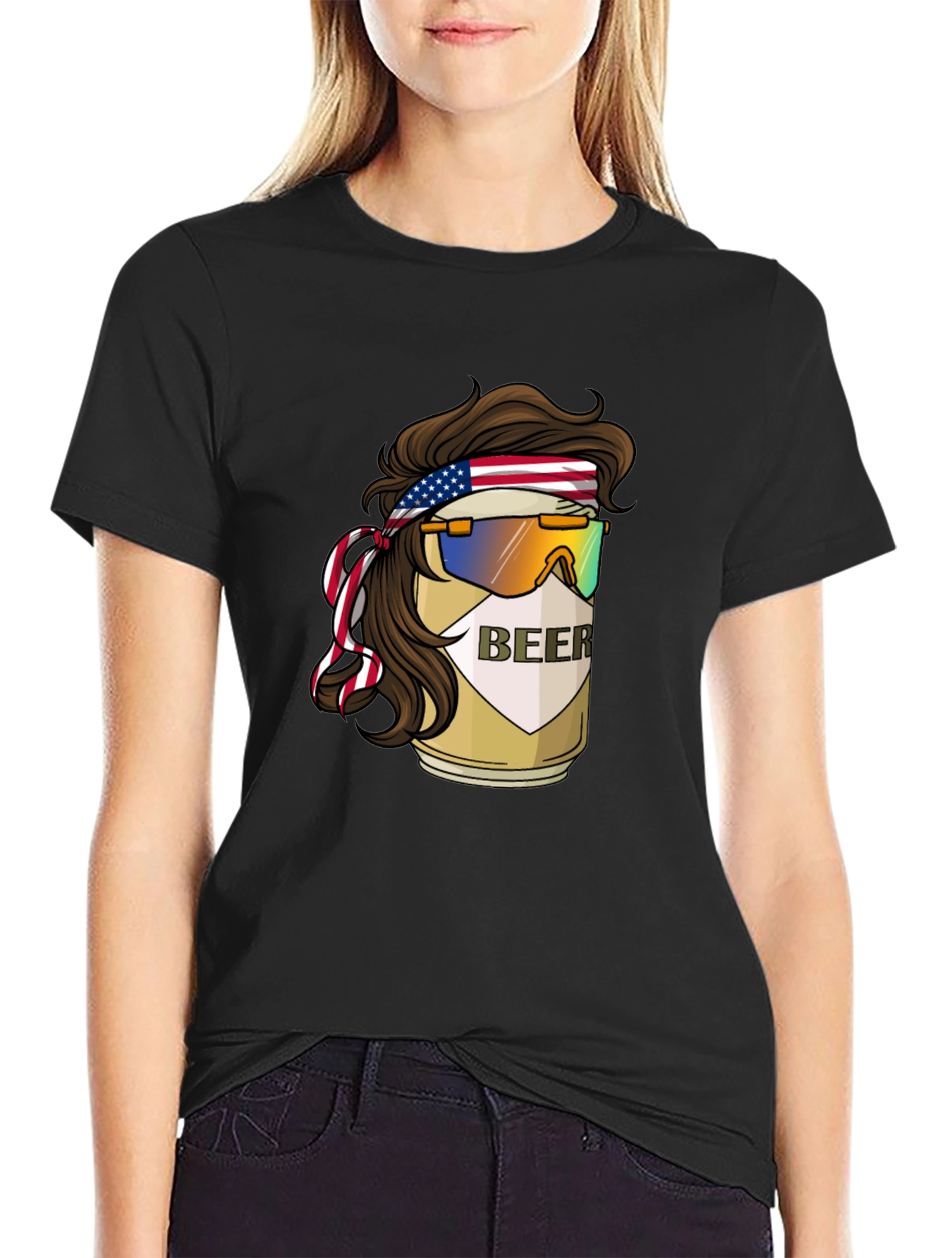 Beer Mullet USA Flag Headband T-Shirt